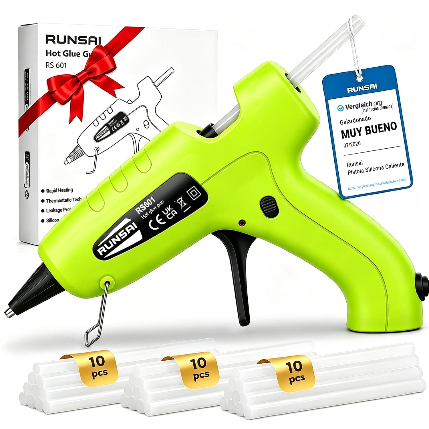 RUNSAI® Pistola de Silicona Caliente Mini Antigoteo, 30W con 30 Barras 7mm | Pistola de Pegamento Termofusible Mini con Cable, Calentamiento Rápido para Manualidades, Bricolaje, DIY y Trabajos Creativos
