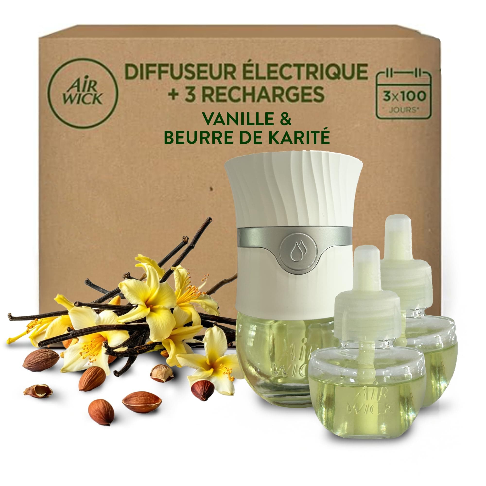 Air Wick Kit Diffuseur électrique + 3 recharges Vanille & Beurre de Karité 57mL