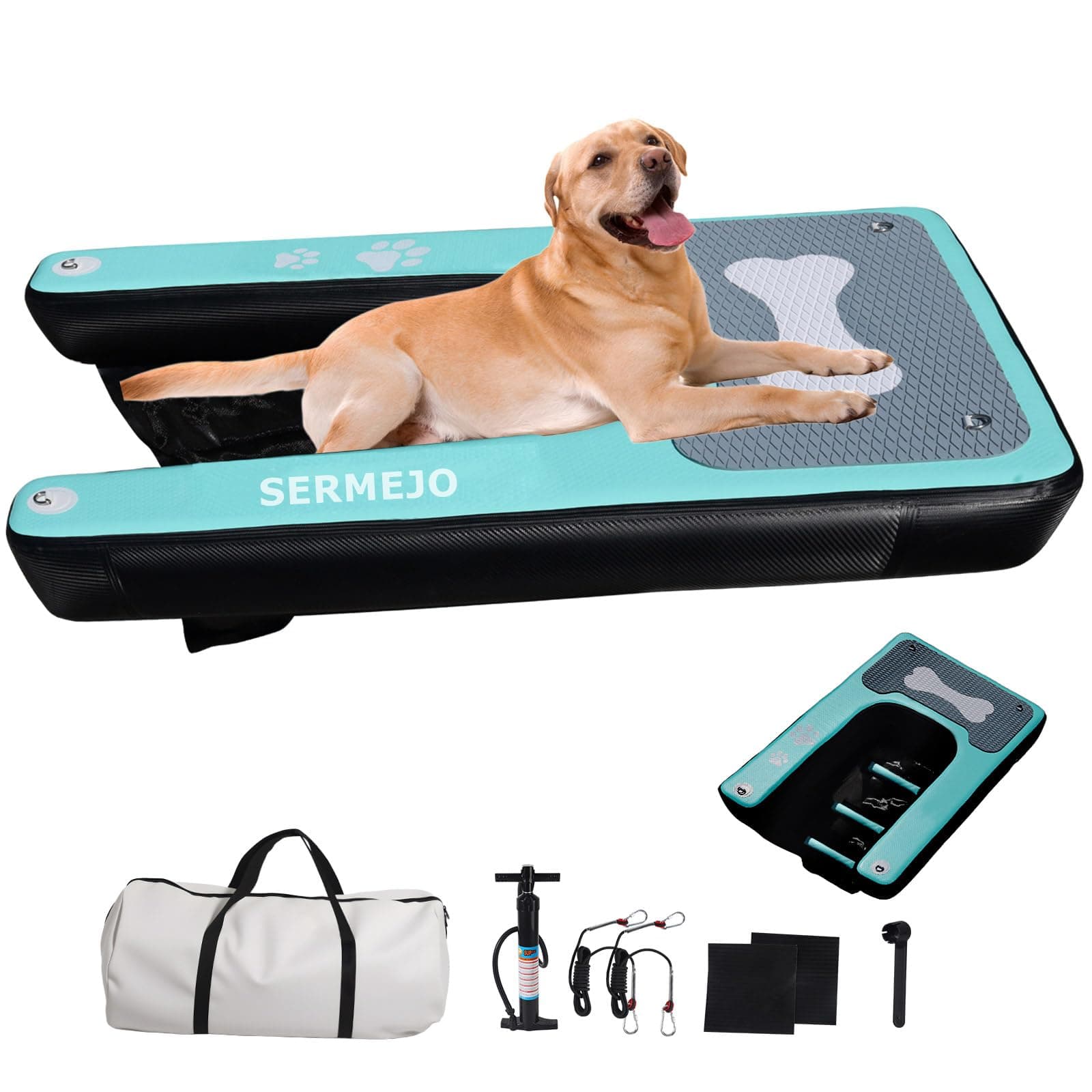 SERMEJO Chien Rampe Piscine Animaux Gonflable Ramp 150x100cm Dog Pool Schwimminsel pour Hunde Catzen jusqu'à 100 kg Seen Fluss