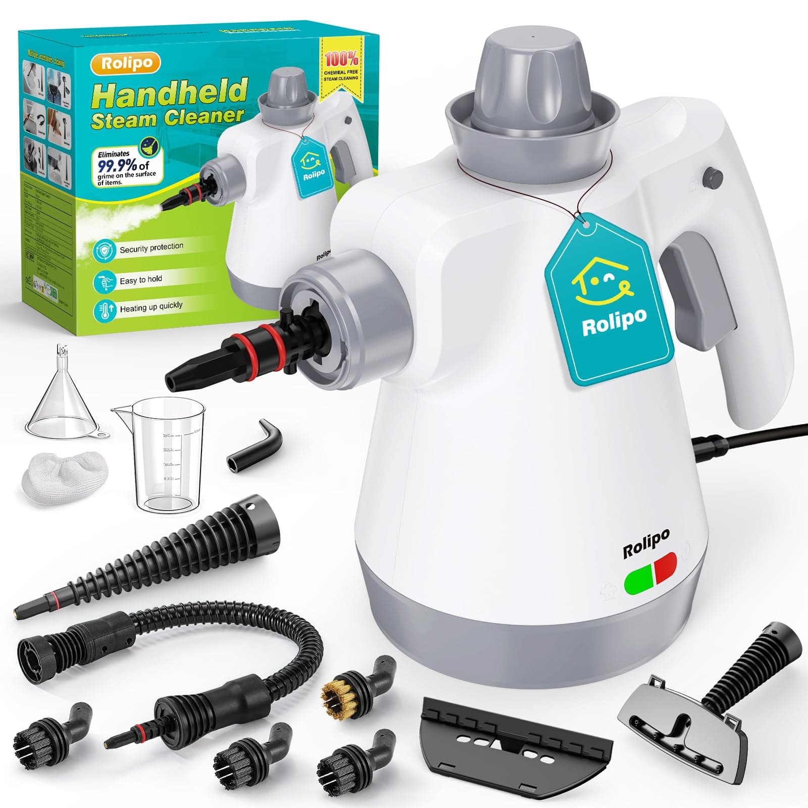 Rolipo Limpiador a vapor portátil a presión con 12 accesorios y cierre de seguridad, pistola de vapor doméstica multifuncional para limpiar cocina, baño, juntas, ventanas y grasa