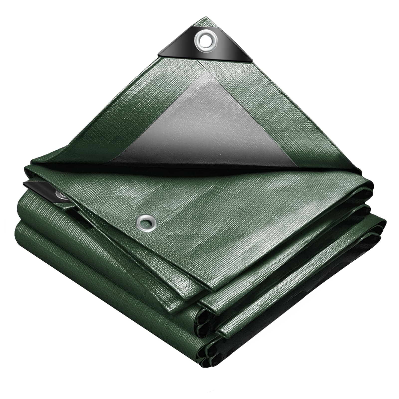 VOUNOT® Bâche de Protection en Polyéthylène 240g/m² Imperméable Ultra Lourde et Résistante Revêtue des Deux Côtés avec Oeillets en Aluminium Vert et Argent 3x4m