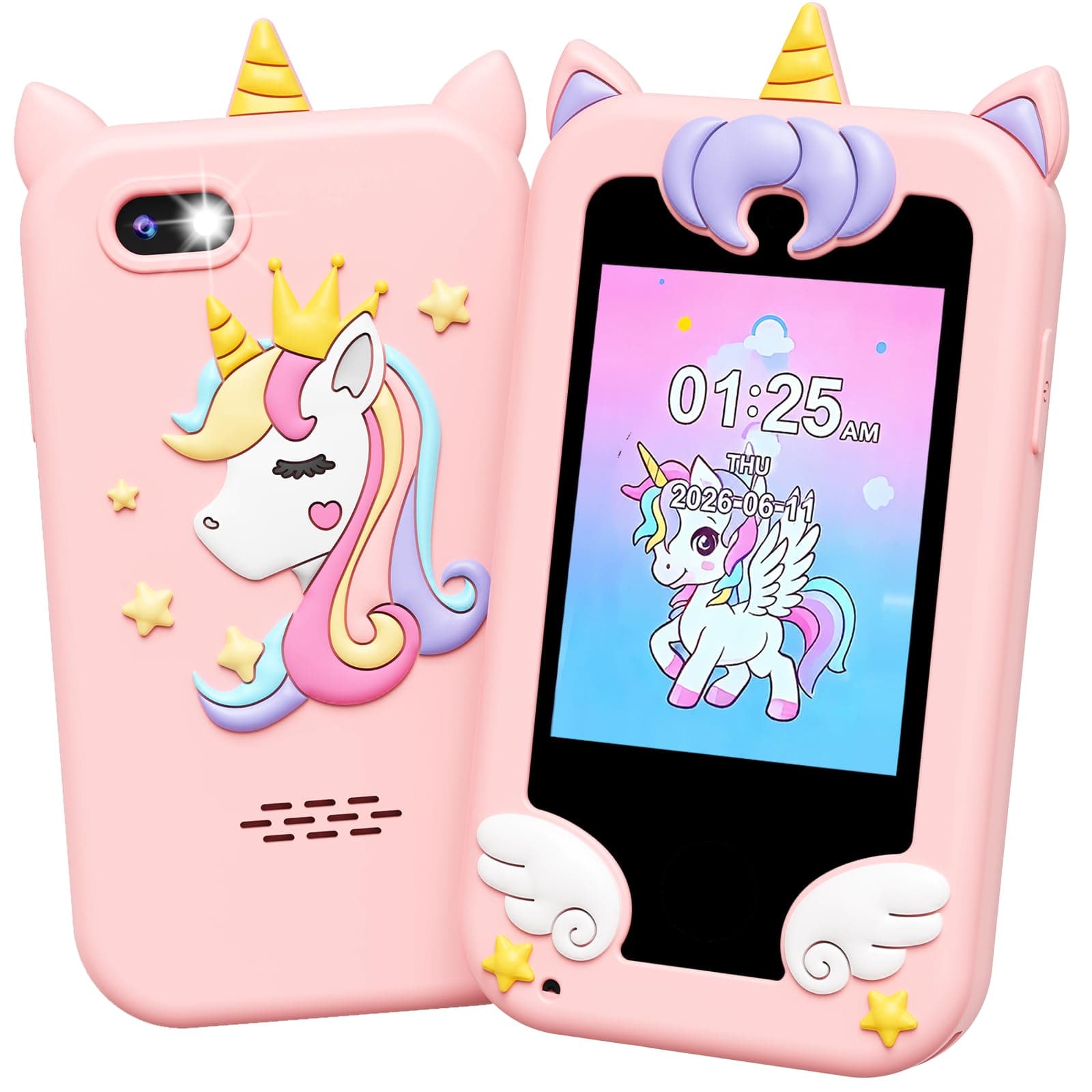 UCIDCI Téléphone Enfant Jouet pour Fille 3-7 Ans, Baby Phone avec Caméra Double, Téléphone Portable pour Enfant Jeux Éducatif 3 Ans, Lecteur MP3 Jouet Enfant 3 Ans Cadeau Enfant Anniversaire (Rose)