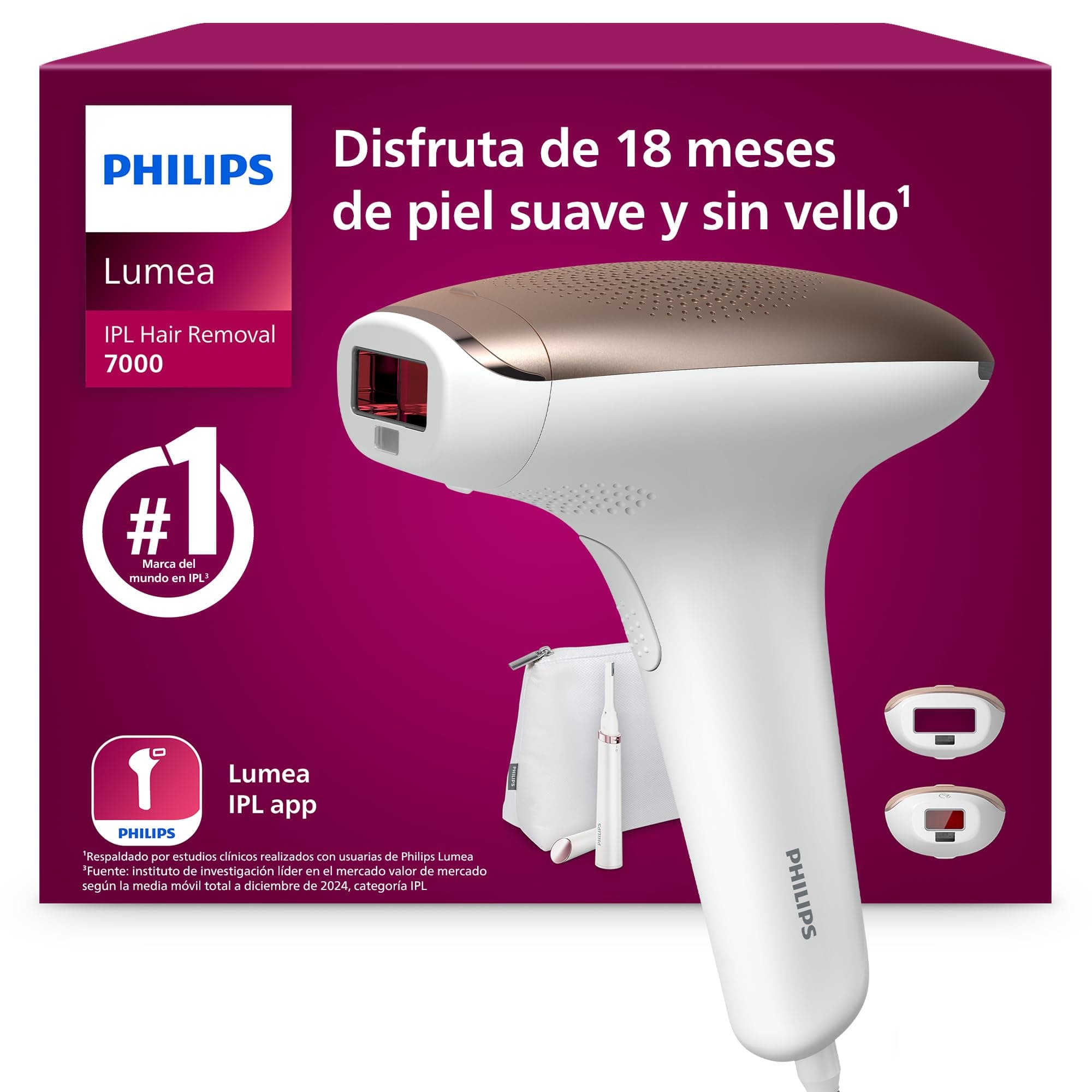 Philips Lumea serie 7000, dispositivo de depilación IPL, alternativa de depilación láser, con lápiz recortador compacto Satin, 2 accesorios para el cuerpo y la cara, modelo BRI921/00