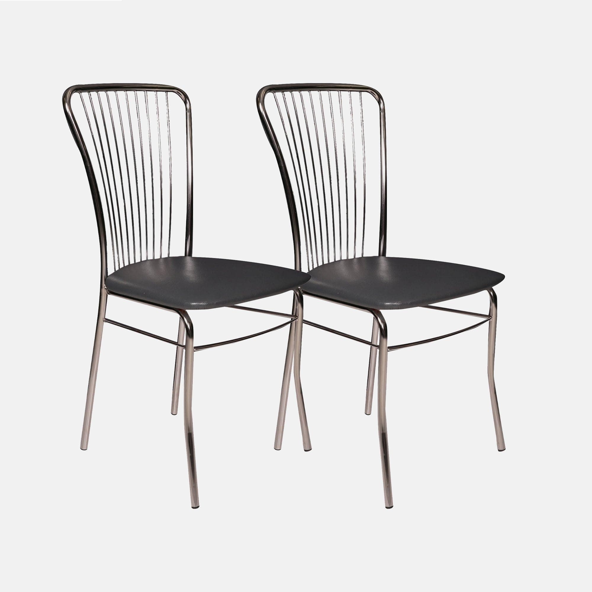 Dmora - Sedia Arnedo, Set di 2 Sedie moderne con fondello in ecopelle, struttura in metallo cromato, Cm 54x45h93, Antracite