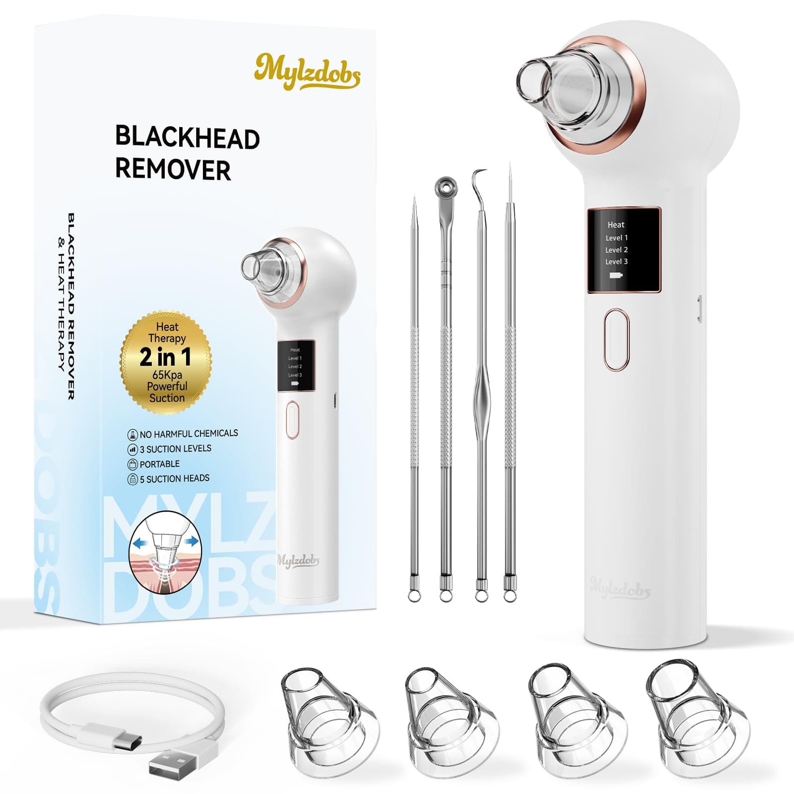 Succionador de puntos negros 5 Boquillas 3 Modos para limpieza facial | Limpieza Facial y Nasal Kit de Espinillas para Eliminar Comedones y Acné Graso,Blackhead remover pore vacuum