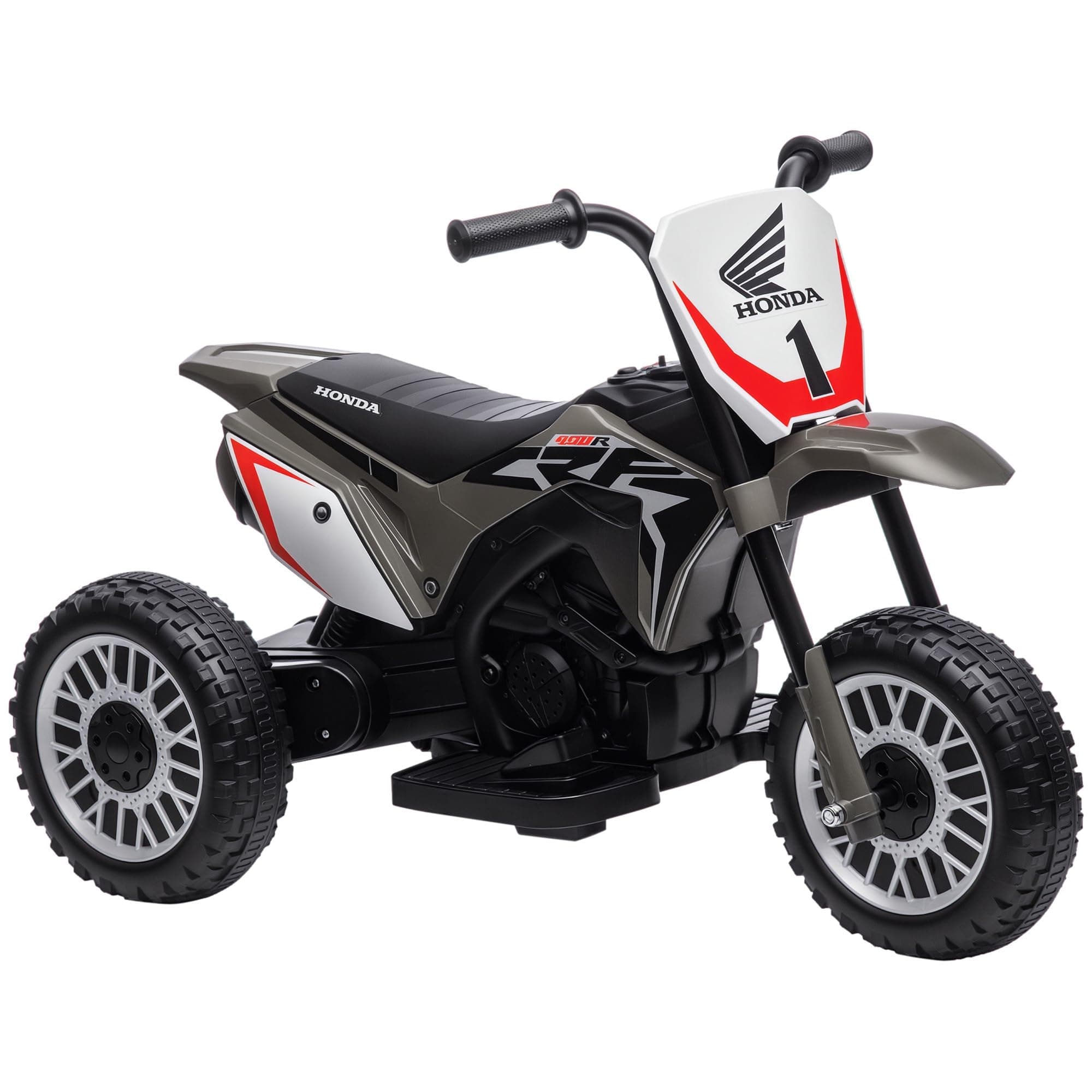 HOMCOM Moto Cross électrique pour Enfant, Licence Honda CRF450RL, Moto électrique Enfants avec Effets sonores, 3 Roues, Vitesse 3 km/h, Batterie 6V, pour 18-36 Mois, Gris
