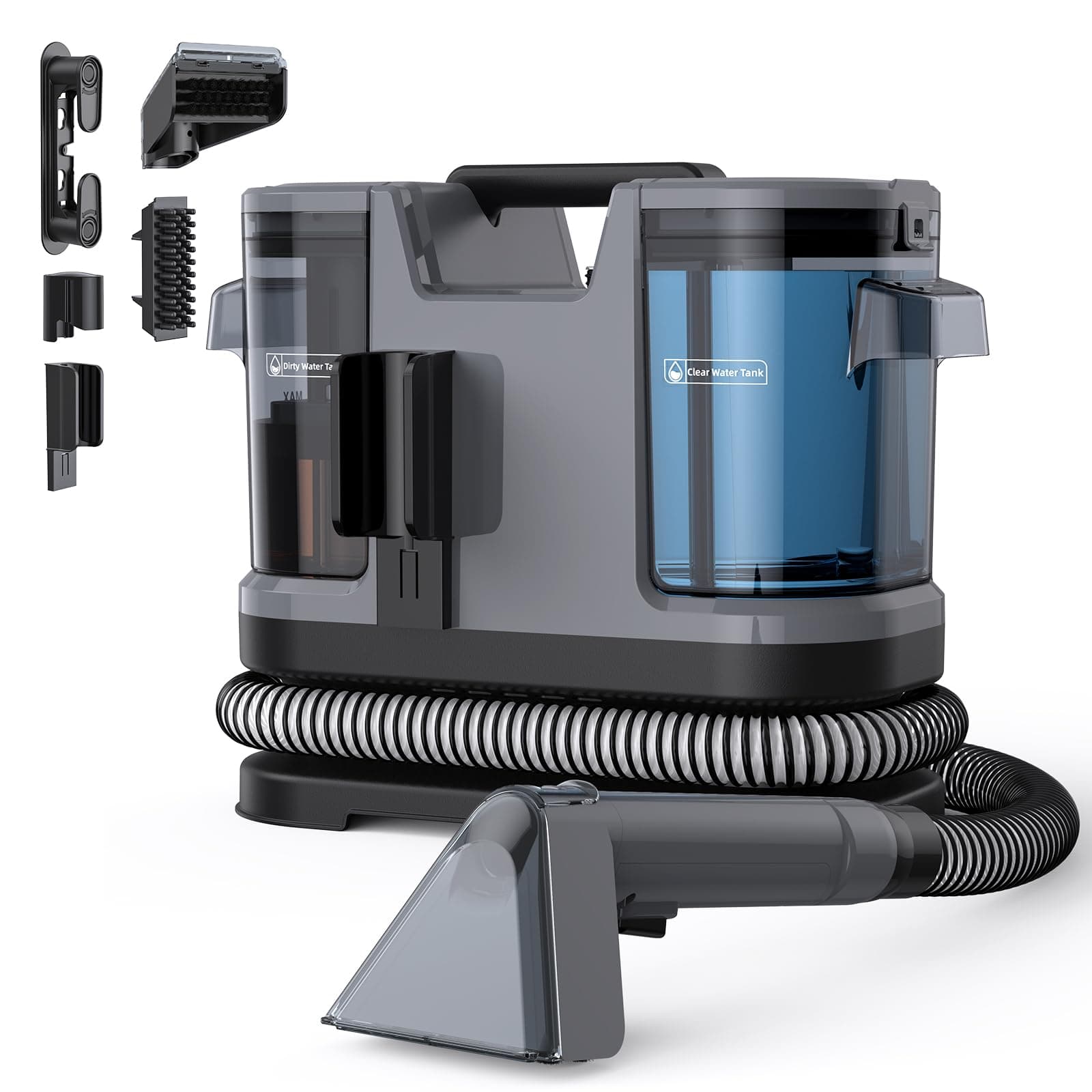 Lubluelu Shampouineuse Canapé 22 kPa, 600 W, Nettoyeur Tapis Portable, Gris | Auto-Nettoyante et Portable, avec Long Tuyau pour Canapés, Tapis, Moquettes et Intérieur de Voiture