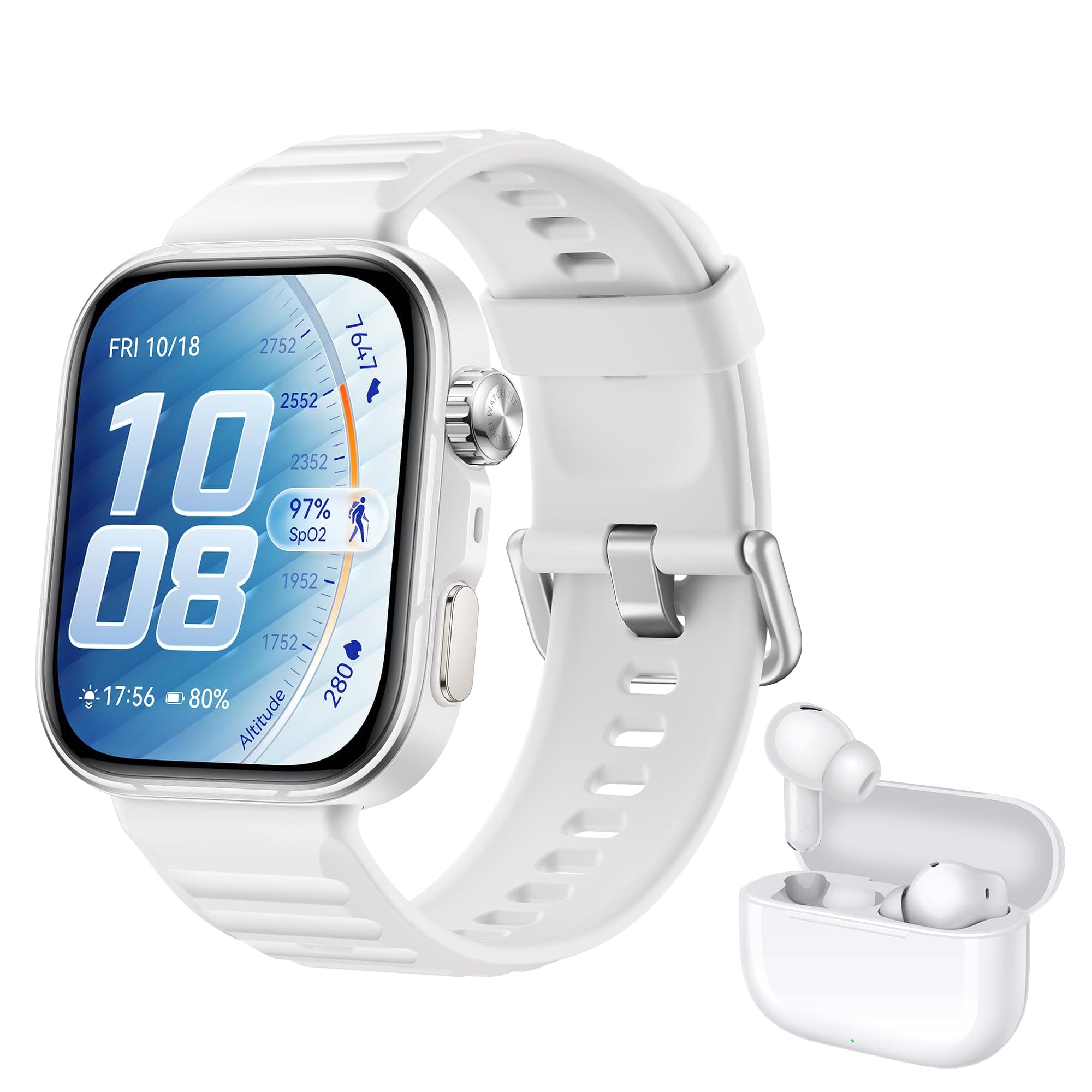 HUAWEI Watch FIT 5 Pro Montre connectée, +FreeBuds SE 4 Beige, GPS, ECG, Écran AMOLED de 1,92'', Verre Saphir, Grande autonomie, Résistance à l'eau 5 ATM, NFC, Fonctionne avec iOS & Android, Blanc