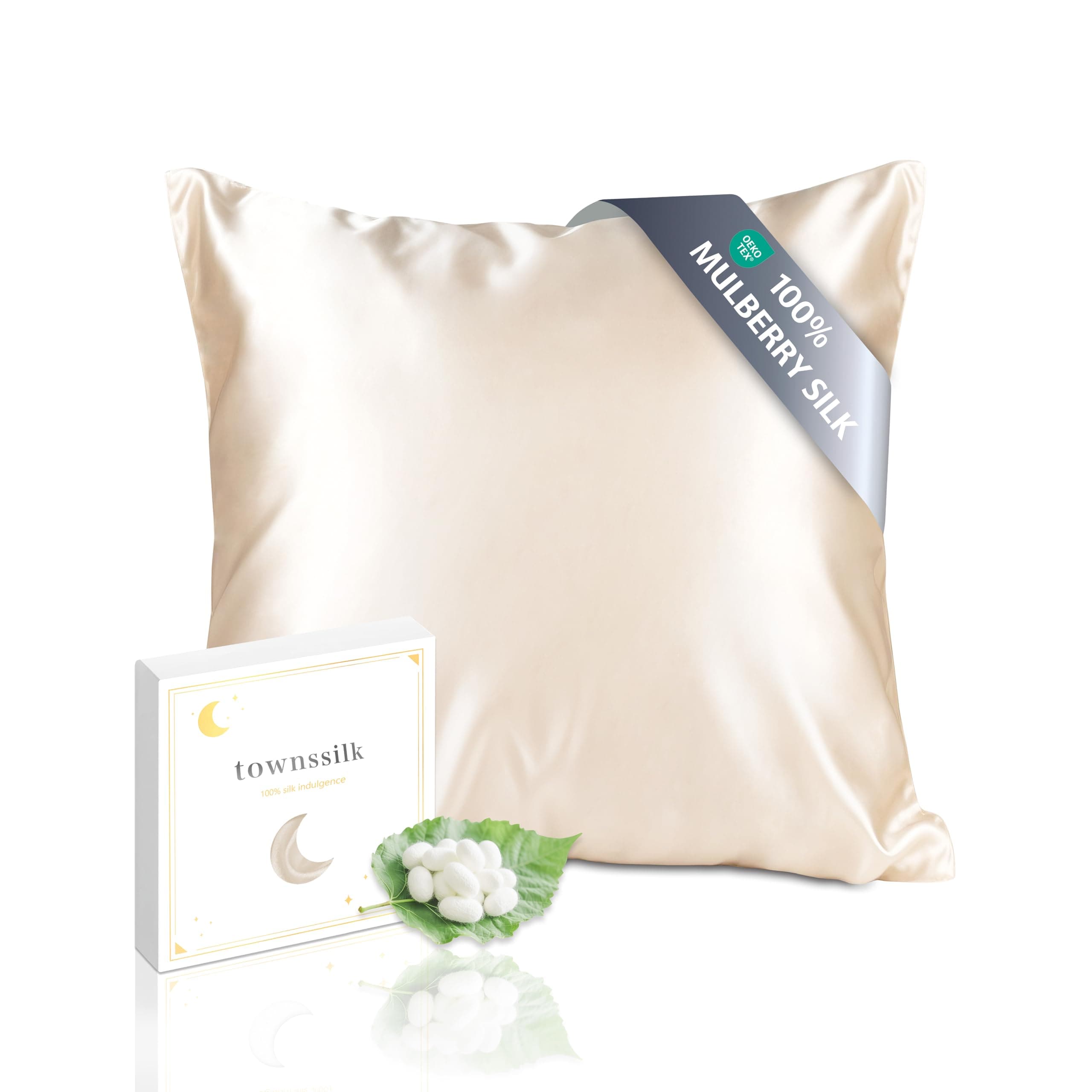 townssilk Federa seta cuscino,100% naturale seta di gelso 19momme,doppia faccia,benefica per capelli e pelle,ipoallergenica,cerniera nascosta,1 pz,50x50cm,Tortora