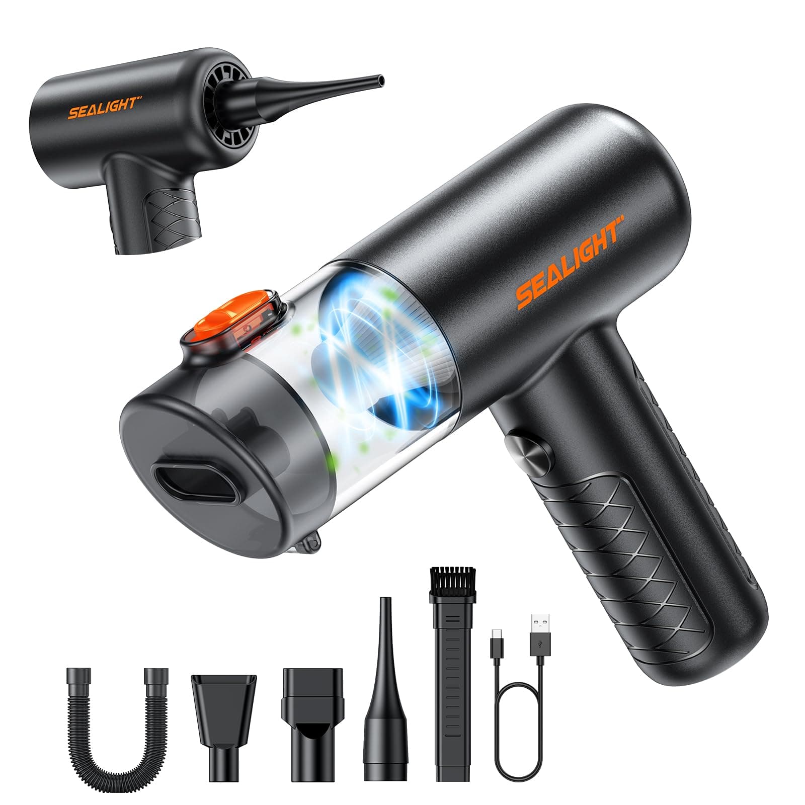SEALIGHT Handstaubsauger Akku, 32000Pa Autostaubsauger mit Bürstenloser Motor de 400000 RPM, Handstaubsauger Kabellos,Mini Staubsauger für Auto,Haus,Tierhaare