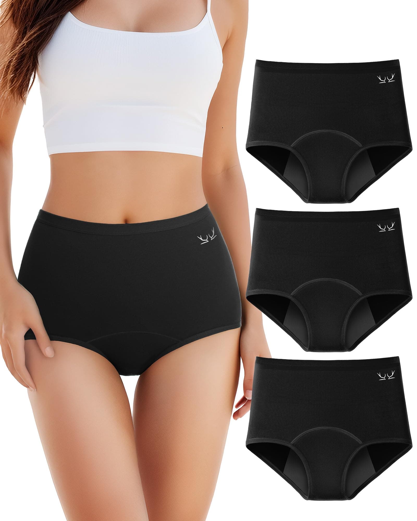 TANSTC Mutande Mestruali Donna Assorbenti, Slip Donna Cotone Ciclo Protettive Periodico Intima Mestruale Ecologico con 4 Strati Anti Perdite Lavabili, Mutande Donna Cotone, 3 Pezzi