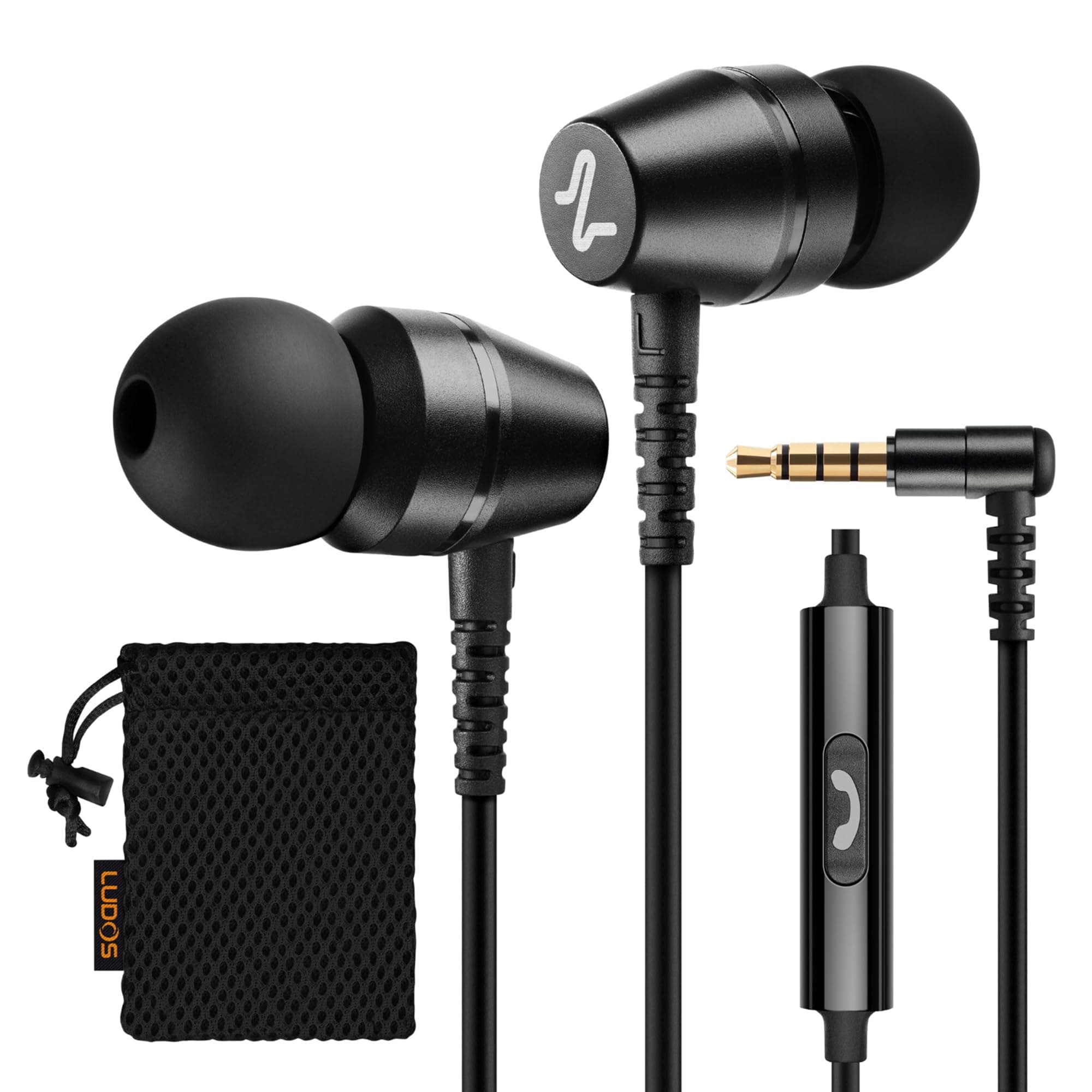 Ludos OMNITONE Auriculares In Ear con Cable y Microfono, 5 Años de Garantía, Auricular con Jack, Cascos Musica con Graves Potentes, para iPhone, iPad, Samsung, Xiaomi, Huawei, Gaming, Móvil - Negro