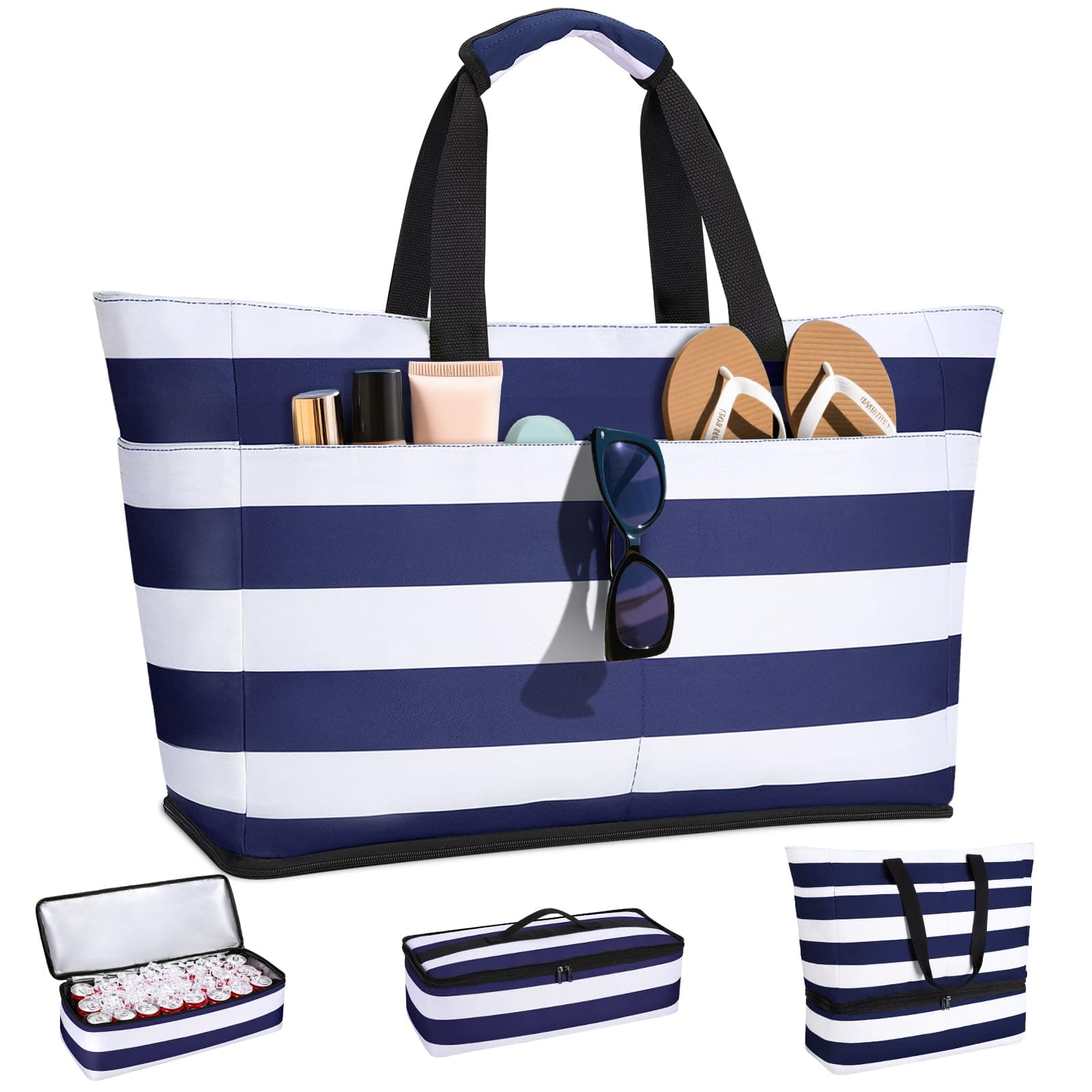 CIRYCASE Bolso Playa Mujer con Nevera 2 en 1, Impermeable & Plegable Bolsa Viaje XXL Familiar, Beach Bag 54L Extra Grande con Cremallera y 9 Bolsillos para Piscina/Picnic/Gimnasio/Compra Esenciales