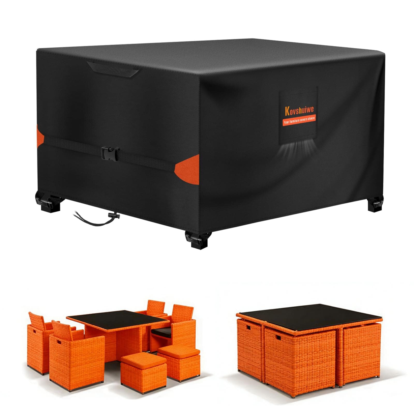 Kovshuiwe Fundas para muebles de jardín, 200 x 150 x 74 cm, impermeables, fundas de mesa 420D de tela Oxford resistente, cubierta de ratán resistente al viento, anti-UV para patio, exterior