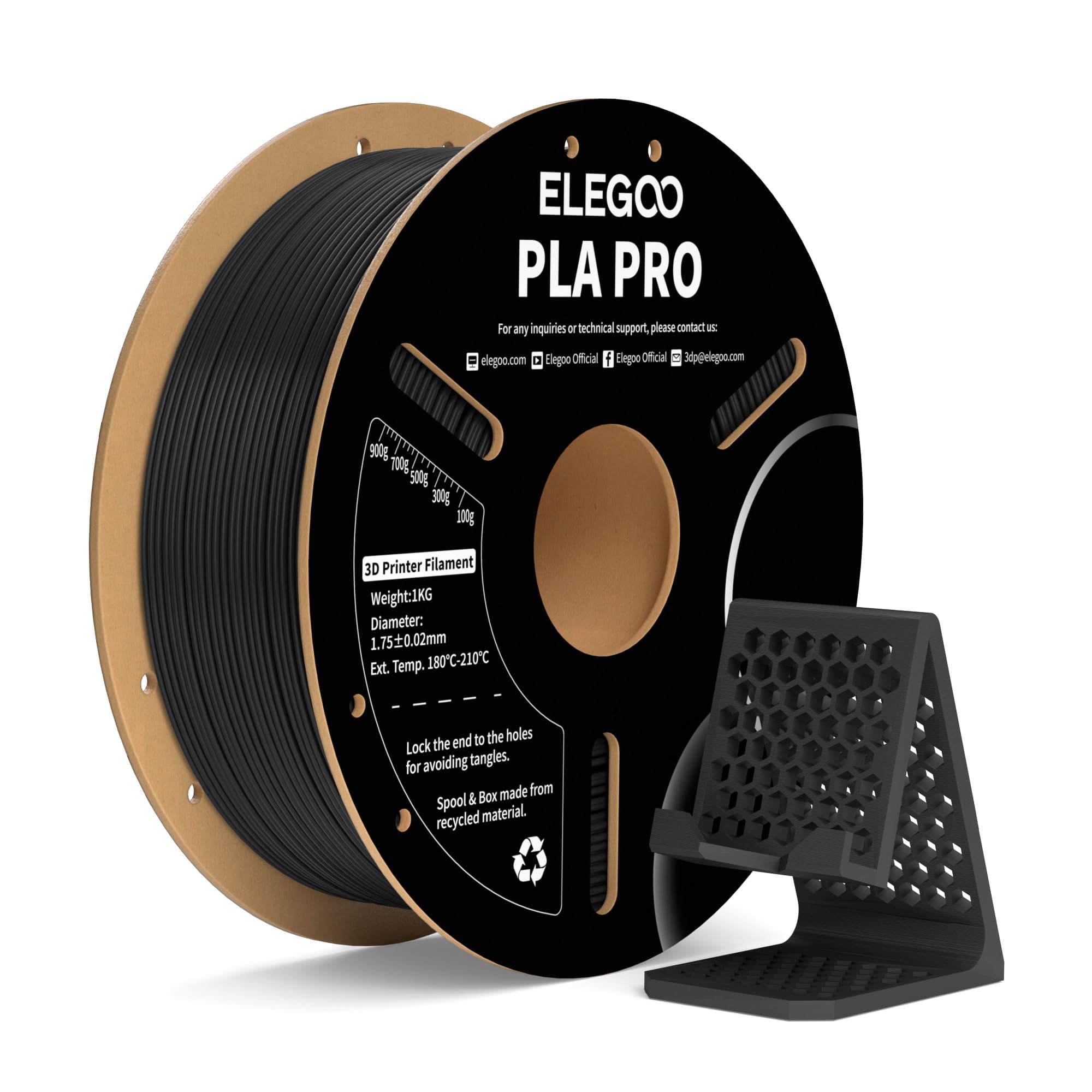 ELEGOO PLA PRO Filament 1,75 mm Schwarz 1 kg, Verbesserte Steifigkeit 3D-Druckmaterialien, Maßgenauigkeit +/- 0,02 mm, Passt für die Meisten 3D-Drucker, 1 kg Spule (2,2 lbs)