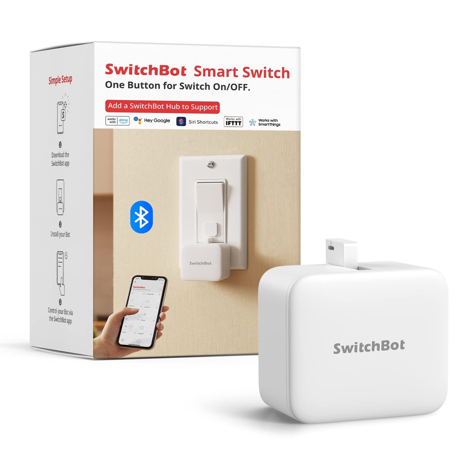 SwitchBot Smart Bluetooth Switch Toggle - Machen Sie Schalter intelligent, App- und Timer-Steuerung, fügen Sie SwitchBot Hub Mini hinzu, um es mit Alexa, Google Home und IFTTT Kompatibel zu Machen