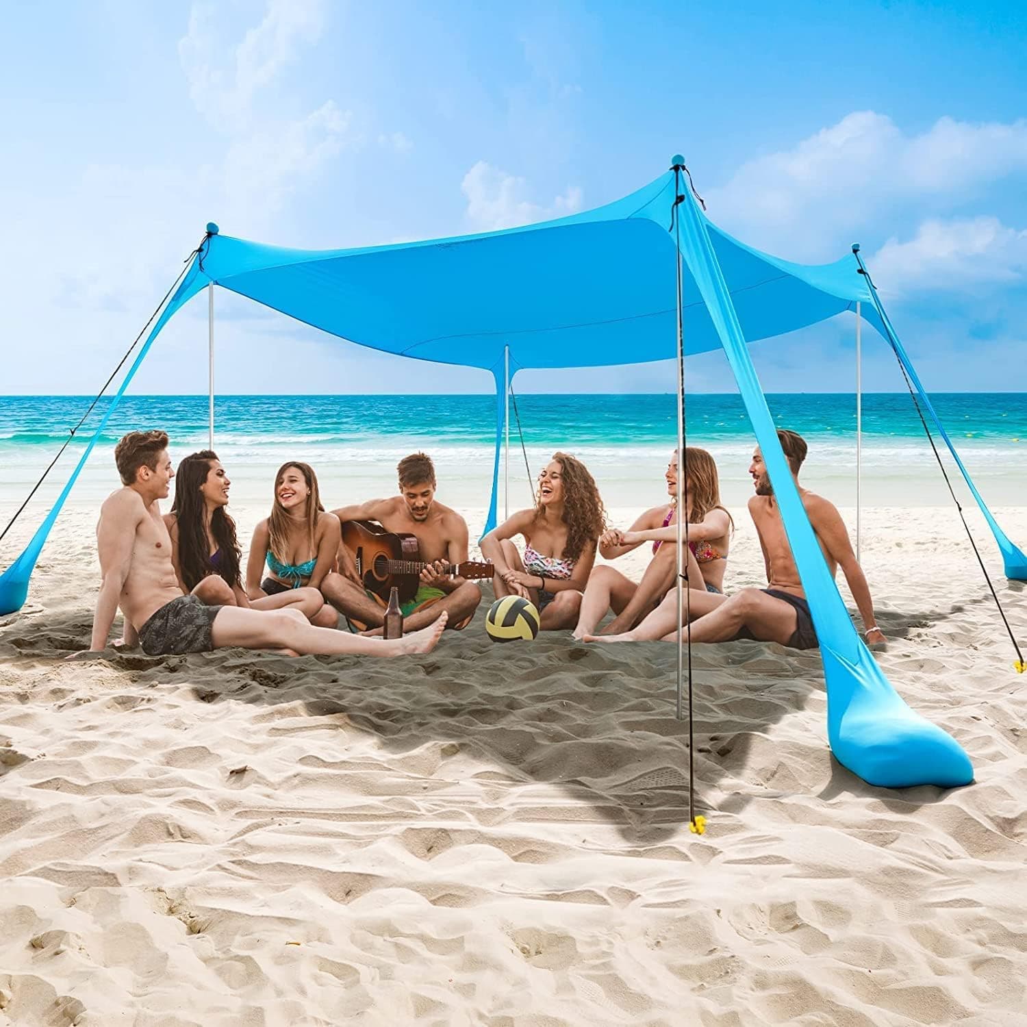 COMMOUDS Abri de Plage Anti UV, Tente Portative 3m x 3m, Parasol en Aluminium, Abri Familial Facile à Installer pour la Plage, le Camping, la Pêche et l'Extérieur