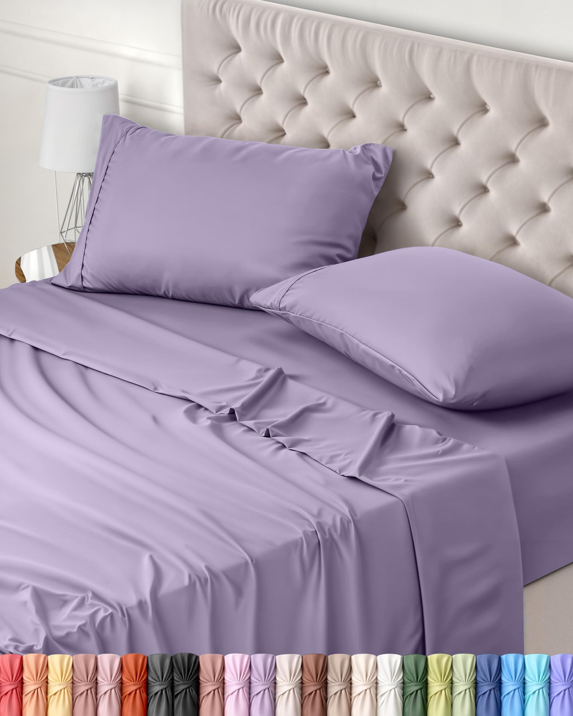 Utopia Bedding Parure de Lit 150x200, Draps de Lit 2 Personnes, Ensemble de Draps 4 Pièces, Polyester Microfibre, 1 Drap Housse 150x200, 1 Drap Plat 266x259 et 2 Taies d'oreillers 50x75, Lavande