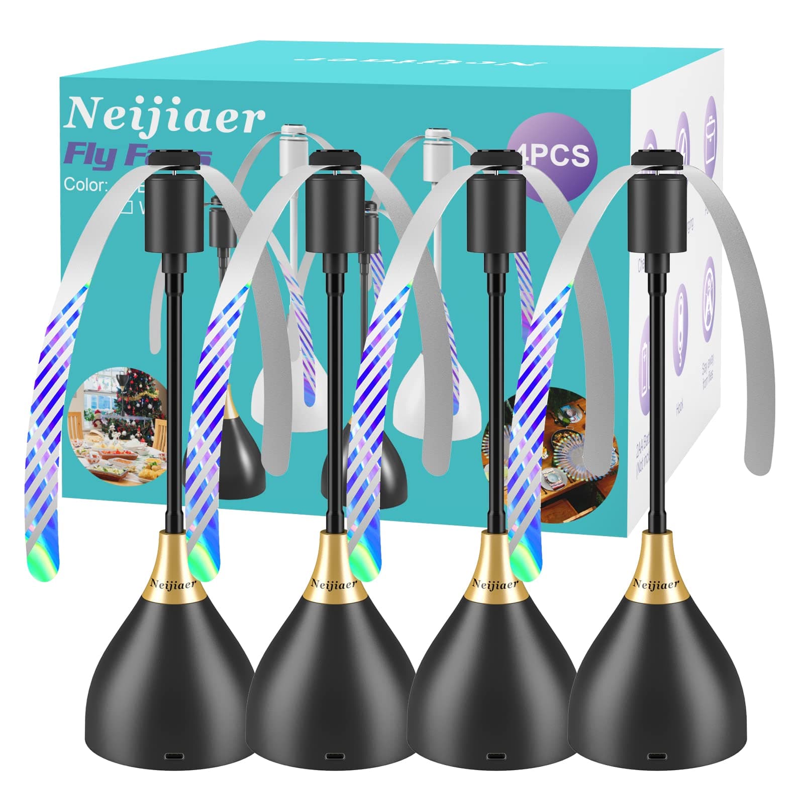 4PCS Anti Mouche Ventilateur de Table, Neijiaer Ventilateur Pliable Anti Moucherons, Mouches et Insectes. Ventilateur Anti Moustique Extérieur, Alimenté par USB-C ou Batterie. Pour Cuisine, BBQ, Fêtes