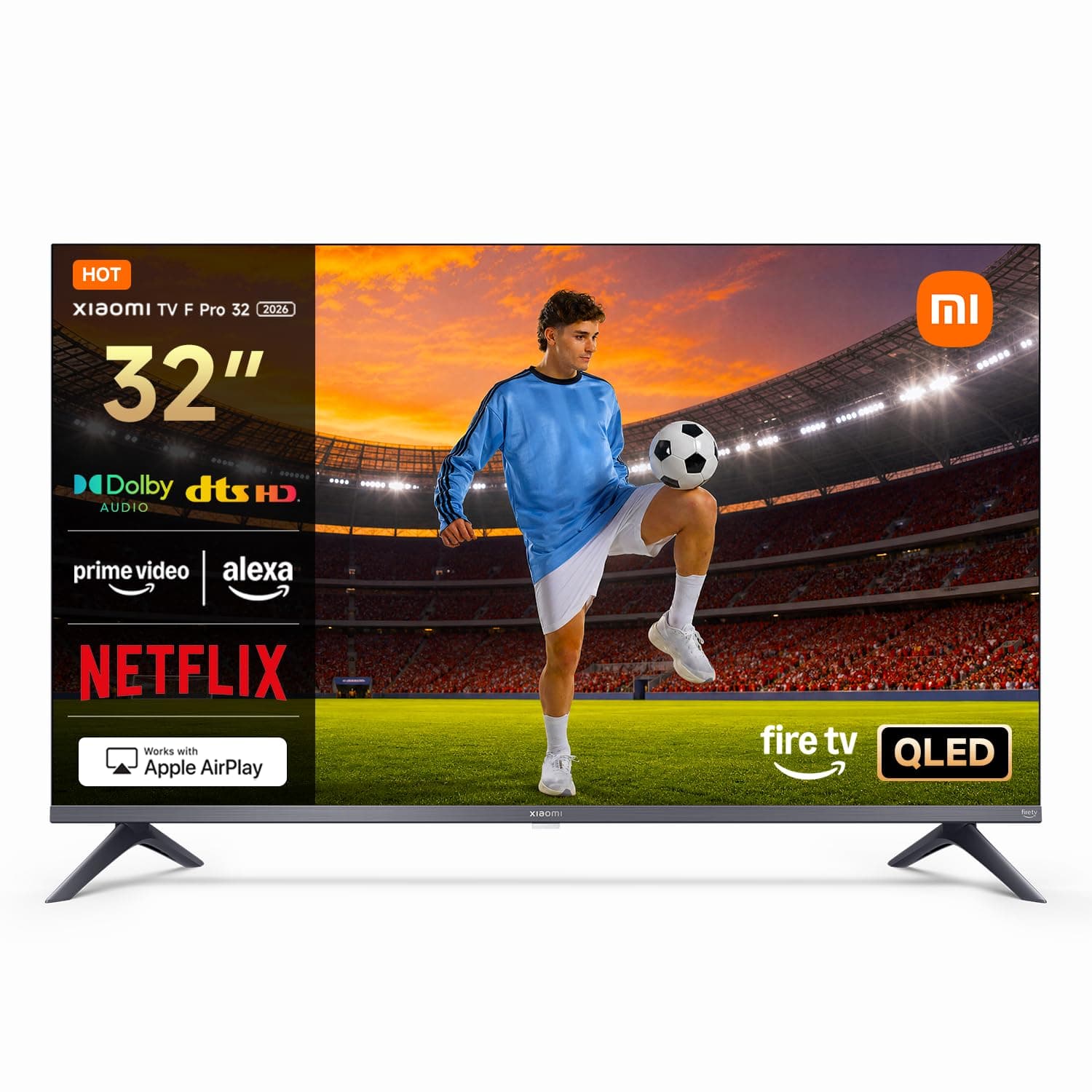 Xiaomi TV F Pro 32, 32 Zoll (81 cm), QLED, Smart TV, Fire OS7, Triple Tuner DVB-C/S/S2/T/T2,Dolby Audio™, DTS Virtual:X, DTS-HD, Sprachsteuerung mit Alexa, Kompatibel mit Apple AirPlay