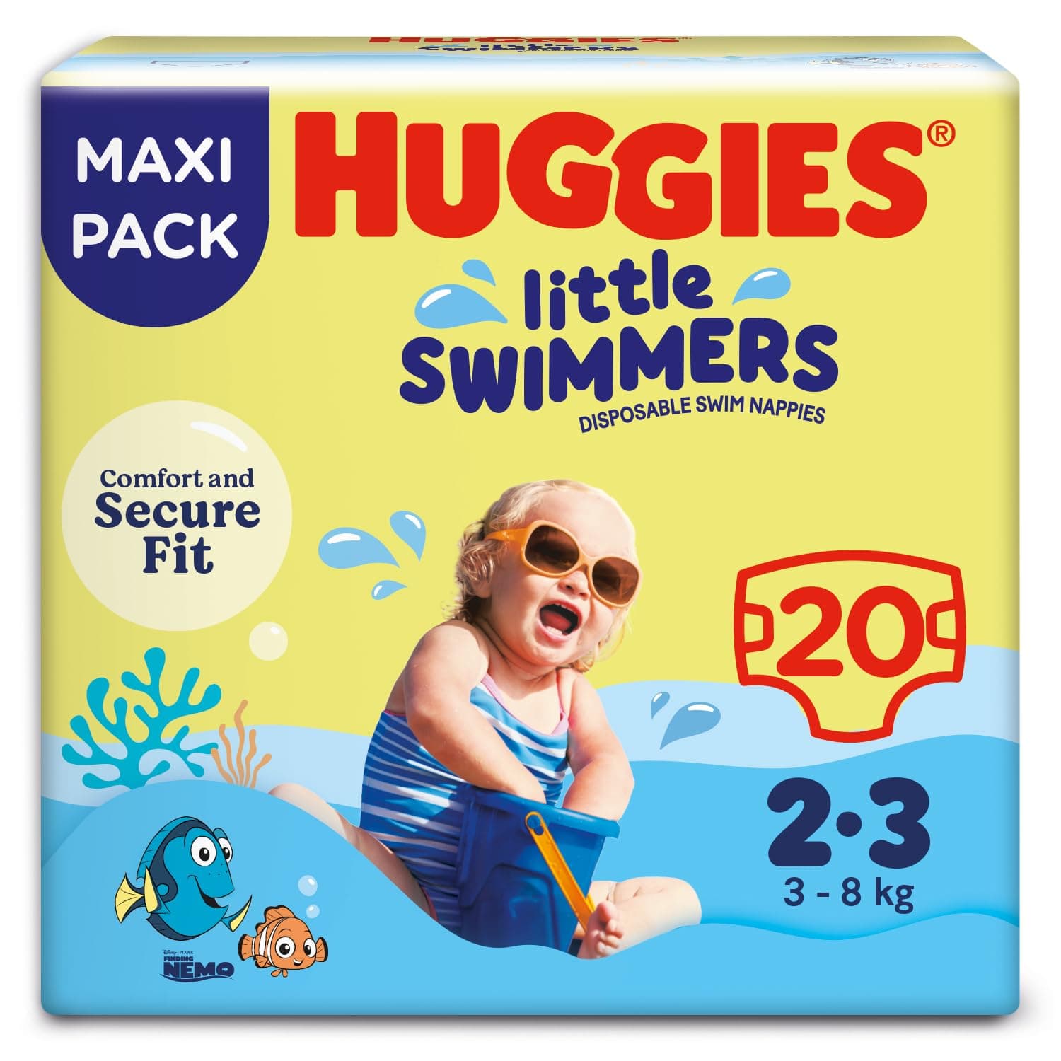Huggies Little Swimmers Pannolini Taglia 2-3 (3-8 kg), Pannolino costumino, Design Disney, 20 Pz