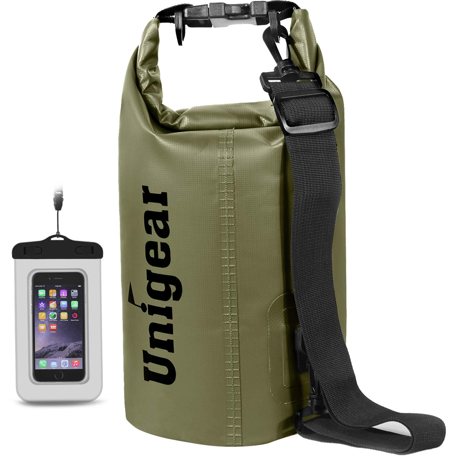 Unigear Premium - Bolsa Impermeable para Barco, Kayak, Pesca, Rafting, natación, Camping y Snowboard, 5 L, Aceituna, 5 L, Aceituna, 5 L, Bolsa de Equipaje