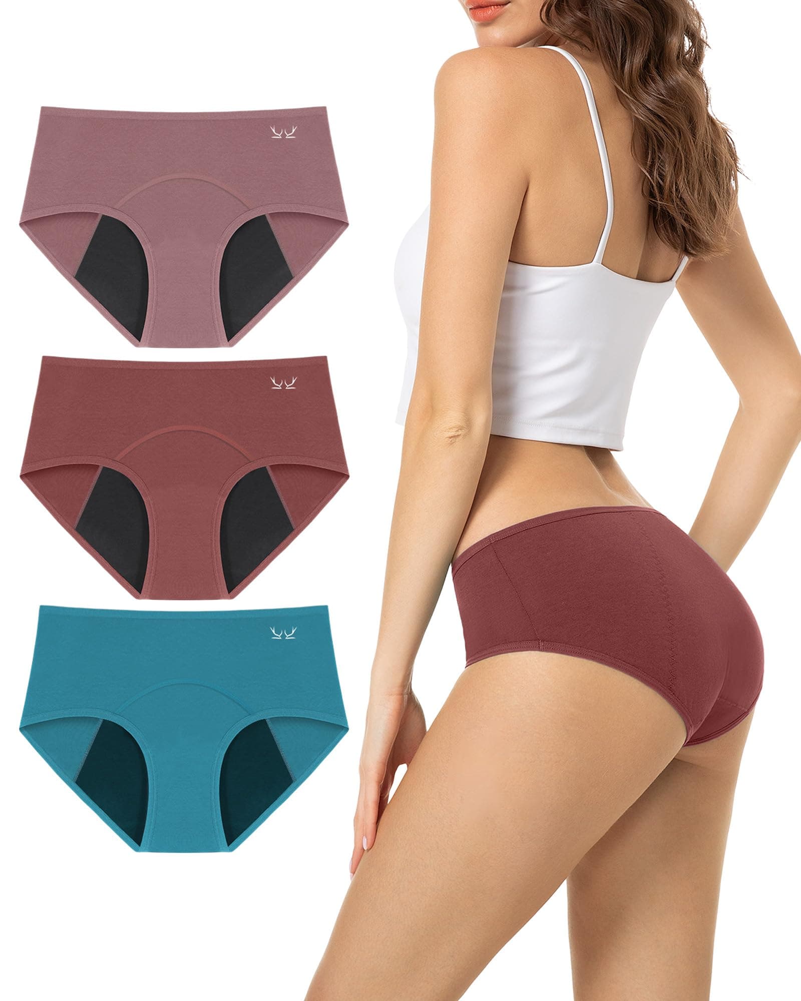 TANSTC Mutande Mestruali Donna Cotone, 4 Strati Mutandine Assorbenti A Prova di Perdite, Assorbenti e Riutilizzabili, 3 Pack