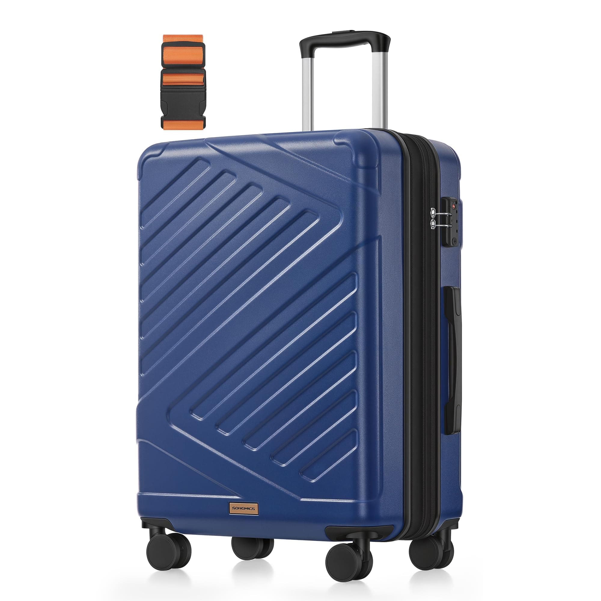 SONGMICS Valigia Rigida, Trolley da Viaggio, Chiusura TSA, Cinghia Inclusa, Bagaglio in ABS con 4 Ruote Doppie, Valigia Espandibile, L, 65 x 45 x 25 cm, Blu Porto RLP002Q101