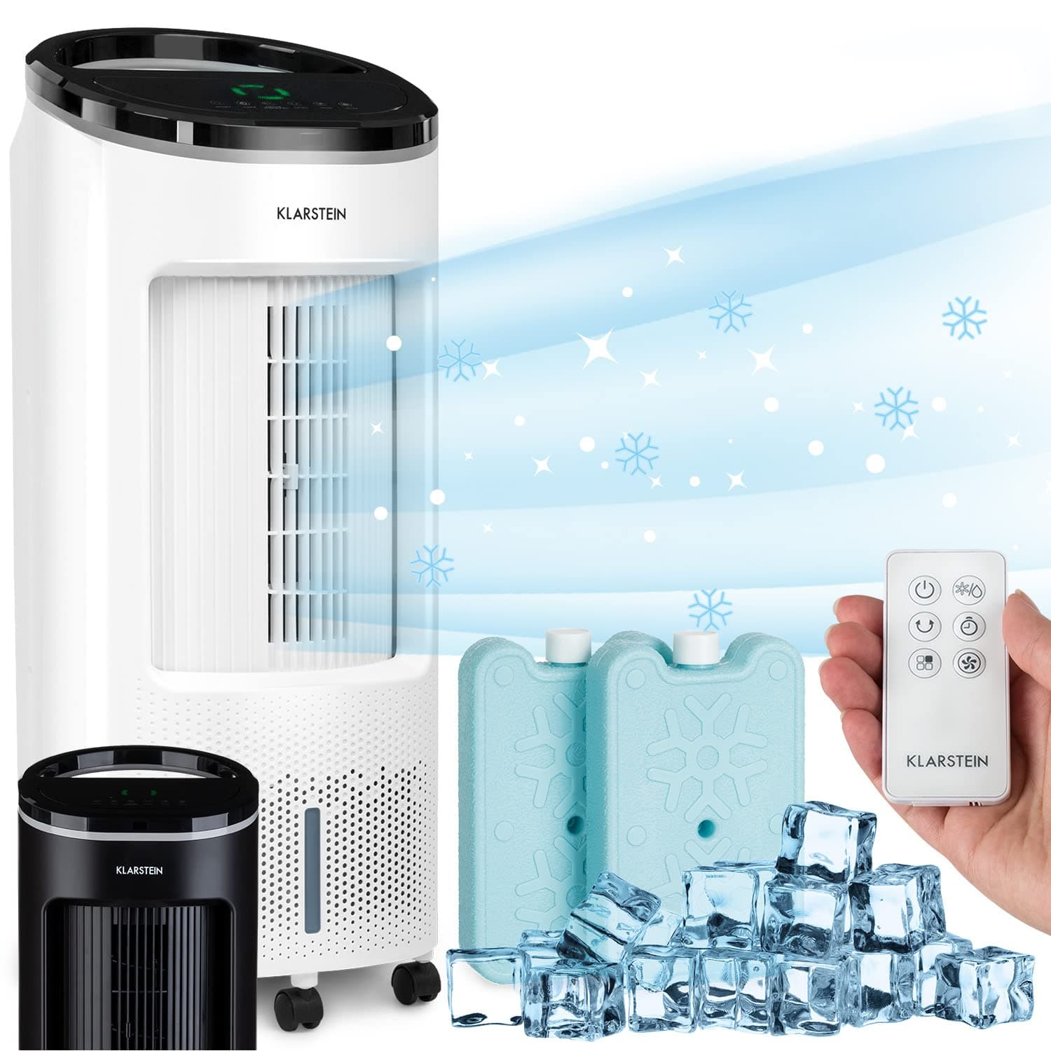 Klarstein Rafraichisseur d'Air Mobile 4 en 1, Refroidisseur d'Air par Evaporation, Mode Nuit, Humidificateur, Ventilateur, Climatiseur Mobile Sans Évacuation et Silencieux, 65W, Débit d'Air 330m³/h