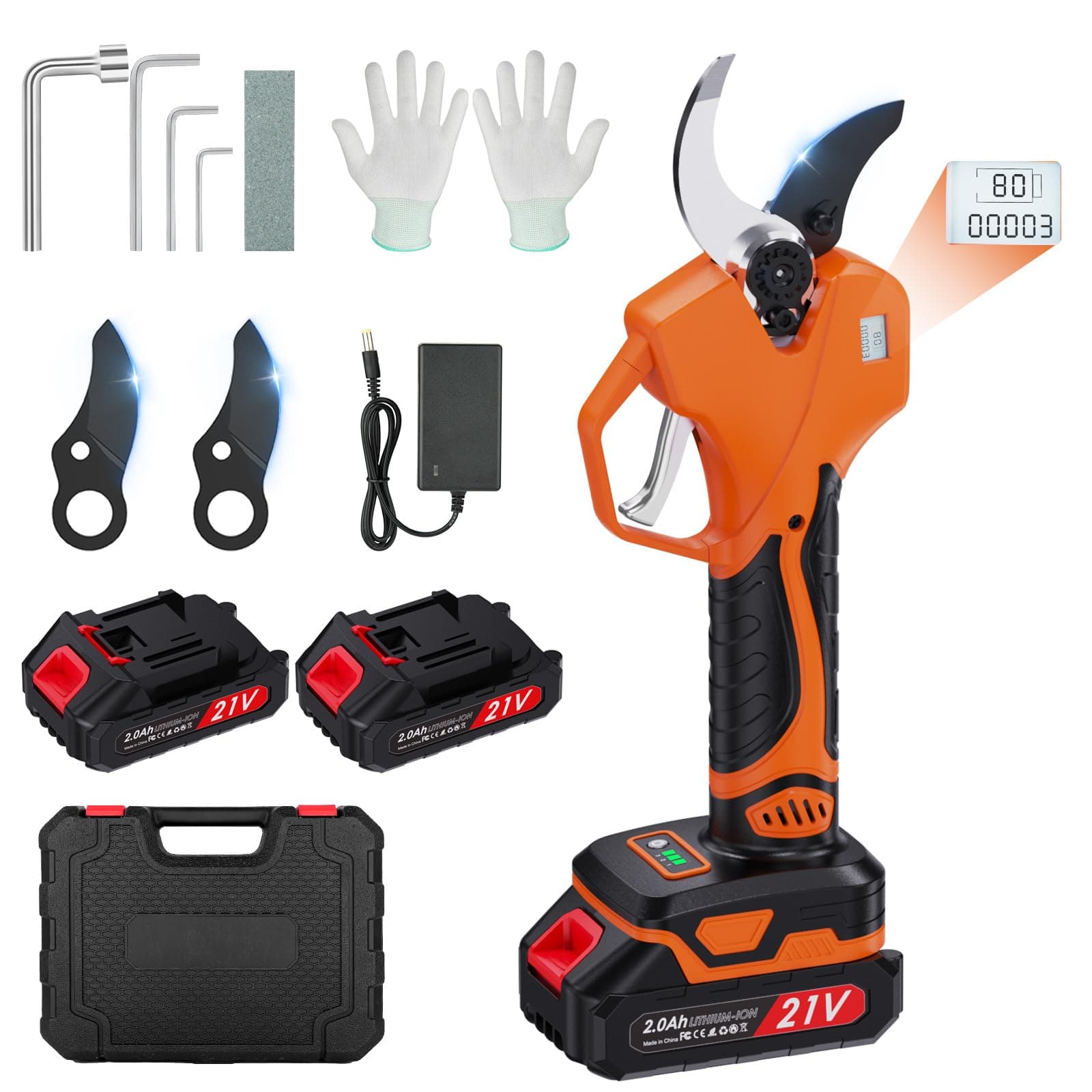 Tijeras de Podar Electricas Inalámbricas de 50 mm - tijeras de podar bateria progresivas con 2 baterías recargables de 21V 2000mAh y juego de cuchillas de repuesto