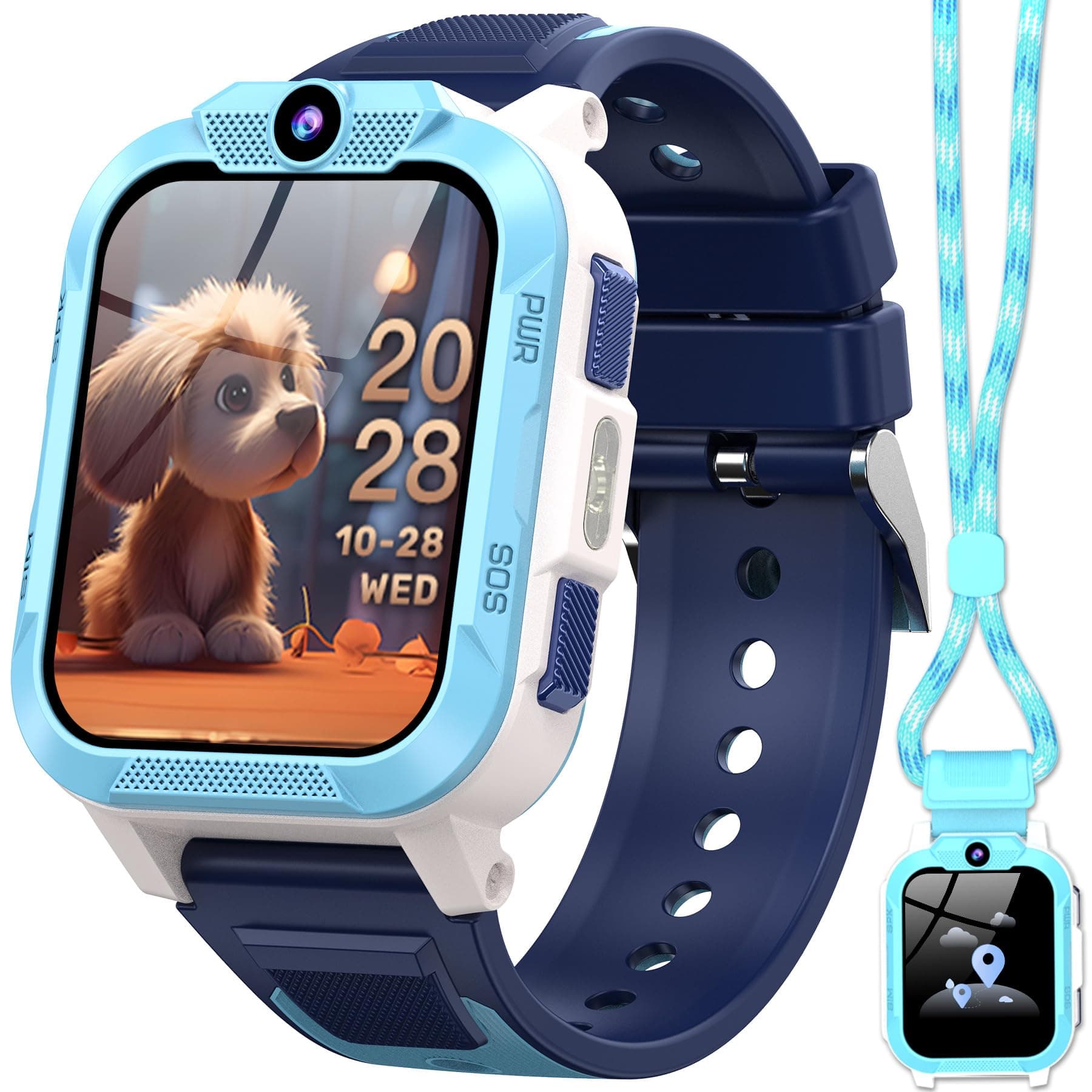 IOWODO Smartwatch Bambini 4G con Videochiamata HD, 1.85" Orologio Telefono Bambini con GPS, WiFi e LBS, SOS, Batteria 850mAh, Modalità Scuola, Contapassi, Sveglia, IP68 Impermeabile, 5-12 Anni, Blu