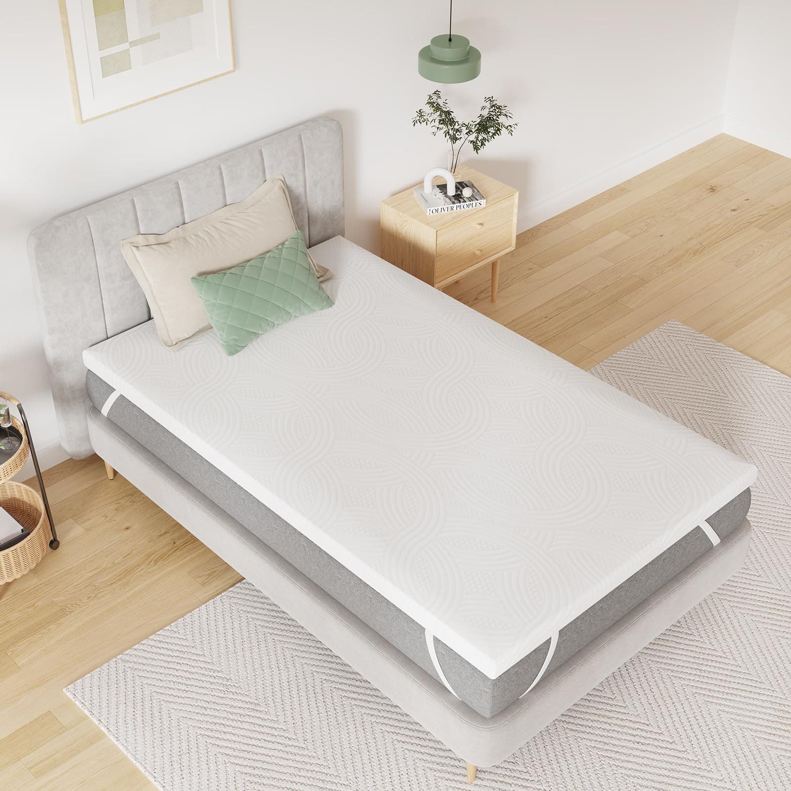 Novilla Materasso Topper 80x190 Altezza 7.5 cm, Coprimaterasso in Schiuma di Fibra, Topper Matrimoniale Assorbente e Traspirante con 4 Angoli Dotato di Cinghie Elastiche