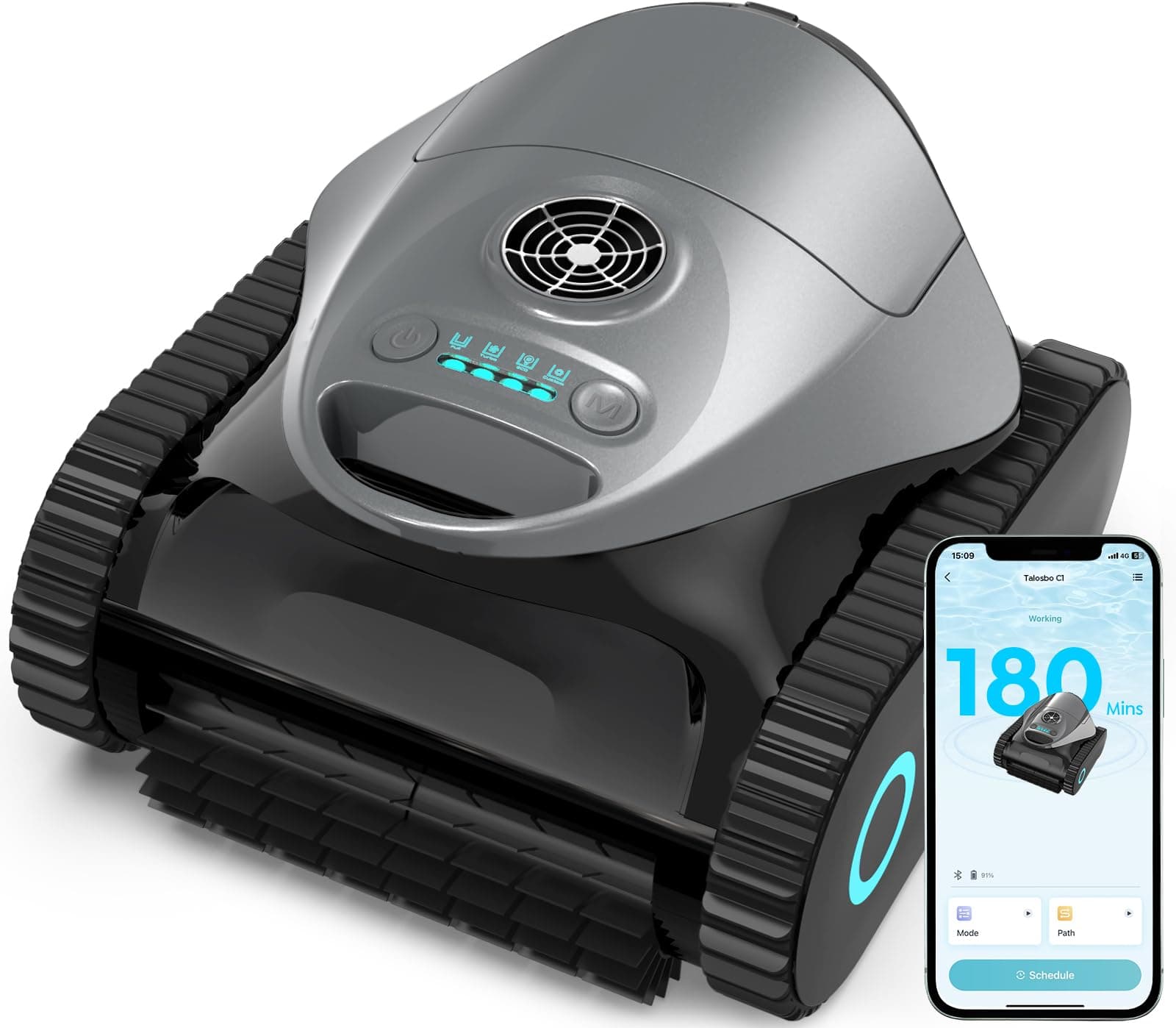 BRINBO C1 Robot Piscina Pareti e Fondo (2026 Nuovo) | Doppia filtrazione, 180 min, 7 modalità, App, fino a 150 m², facile da sollevare, per acqua dolce e salata
