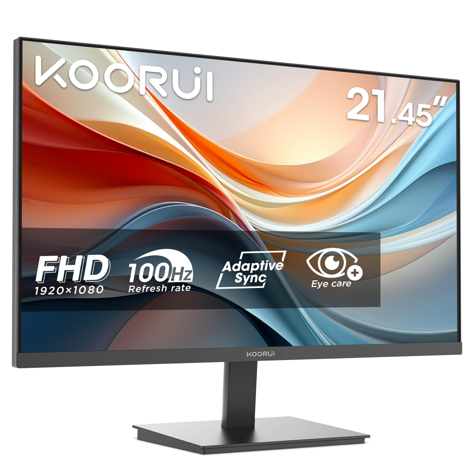 KOORUI E2212F Monitor 21.45", Full HD VA 100Hz, Pantalla Ultra Fina y Ligera, 1920x1080, 3000:1, 5ms, 99% SRGB, 72% NTSC, HDMI 1.4, VGA, Eye Care, Adaptive Sync, VESA, Inclinable