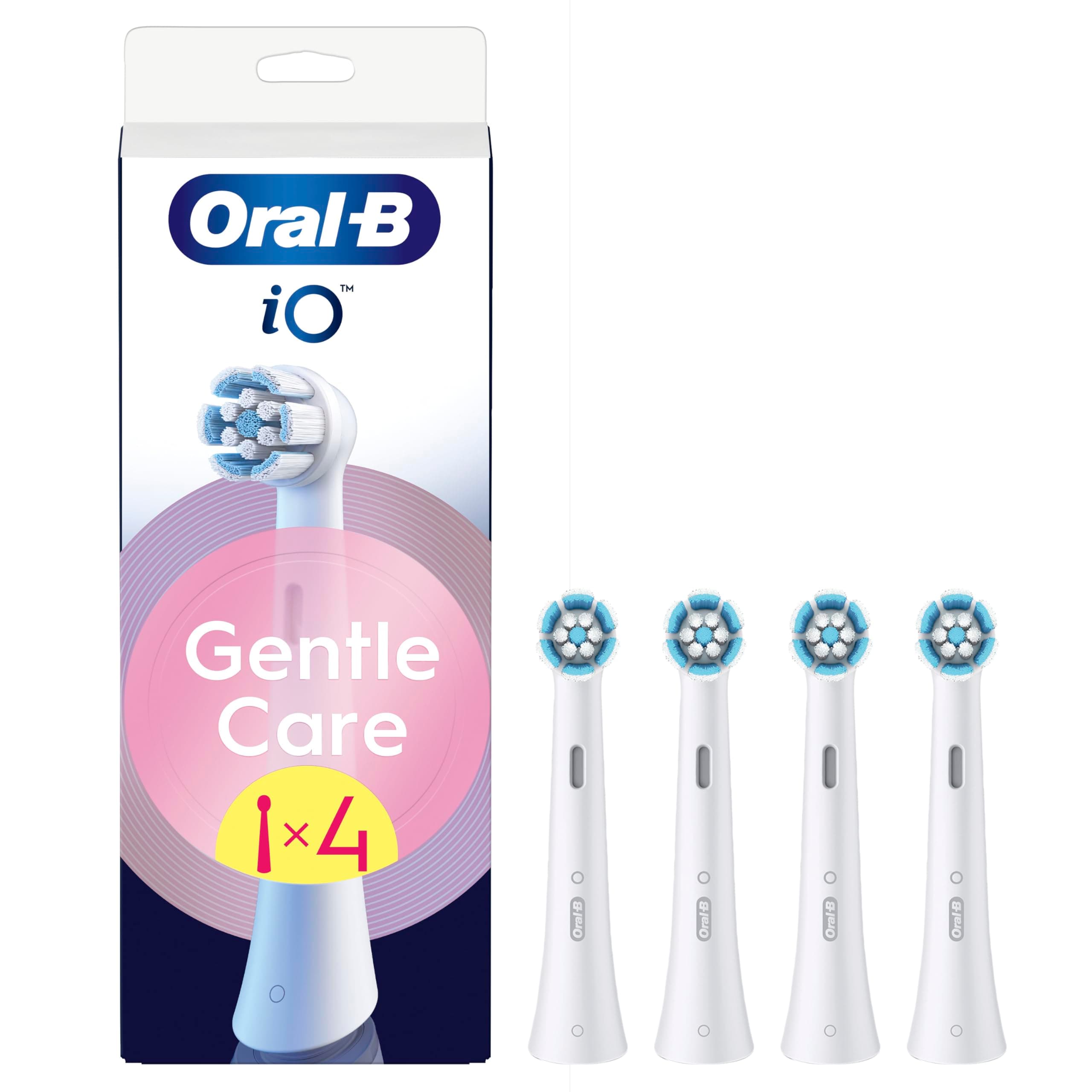 Oral-B iO Gentle Care Cabezales de Recambio Originales, Blanco, Pack de 4 - Recambios para Cepillos de Dientes Eléctricos Oral B iO, Cepillado Delicado para Encías Sensibles, Filamentos Suaves