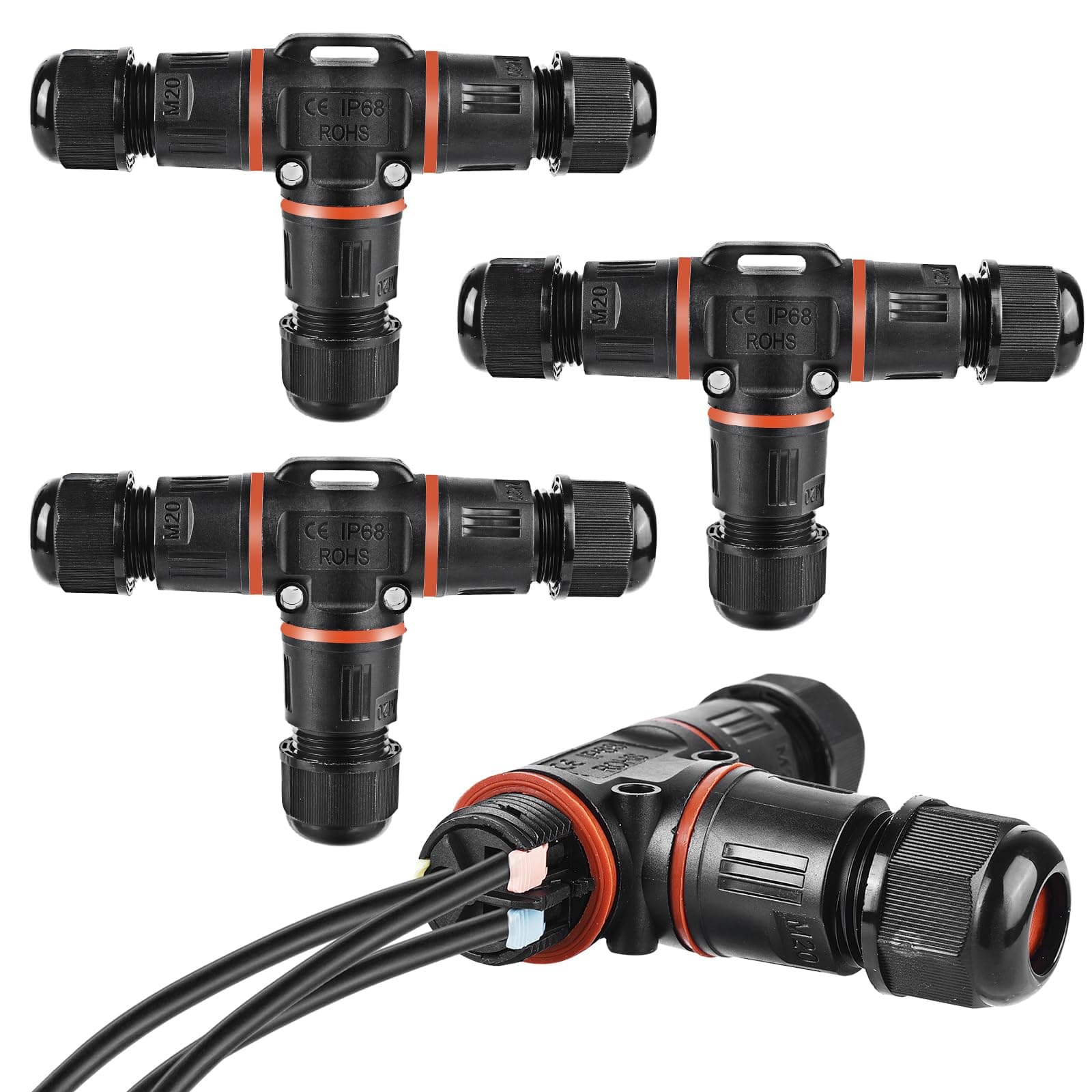HOSPAOP Conector de cable resistente al agua IP68, 3 pines, manguito de conexión subterráneo, caja de distribución de 3 vías, negro, 3 piezas