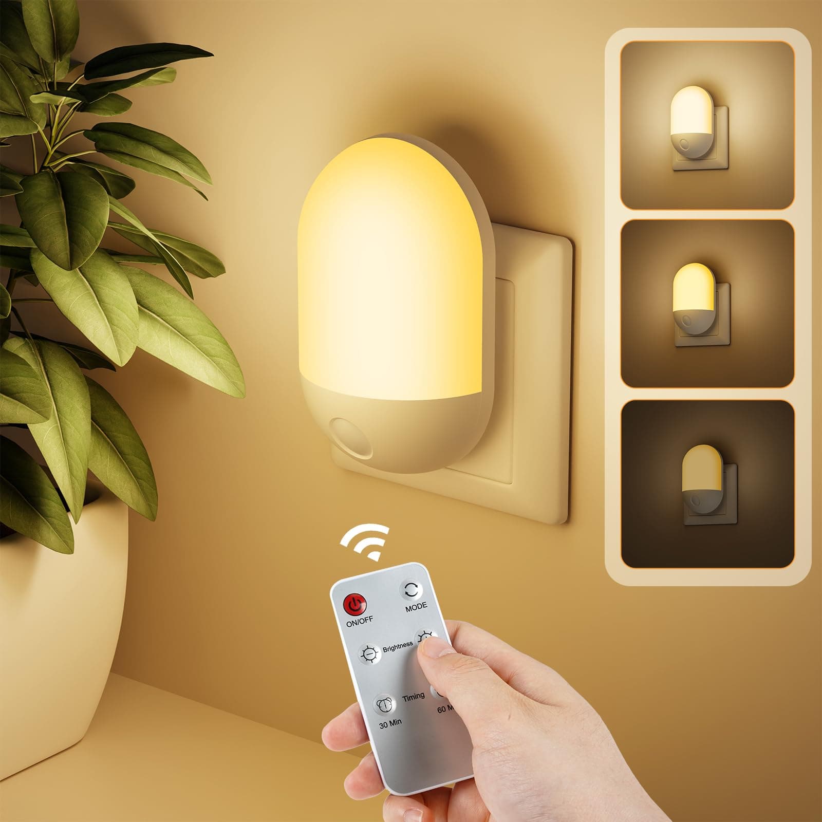 Detake Luce Notturna per Bambini con Telecomando, 3 Livelli di Luminosità Regolabili, Funzione Timer 30/60 Minuti, Luce Calda e Fredda Modalità per Bambini per Camera da Letto, Corridoio, Cucin
