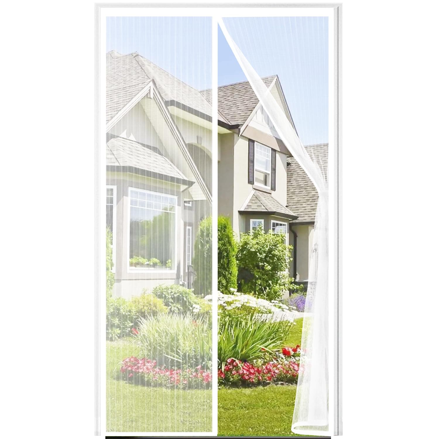 Auxmir Zanzariera Magnetica 90 x 220CM, Tenda Zanzariera Porta Ingresso Cortile, Allargamento Superiore Aggiornamento Anti Insetti Traspirante Chiusura Automatica con Rete Fine, Bianco
