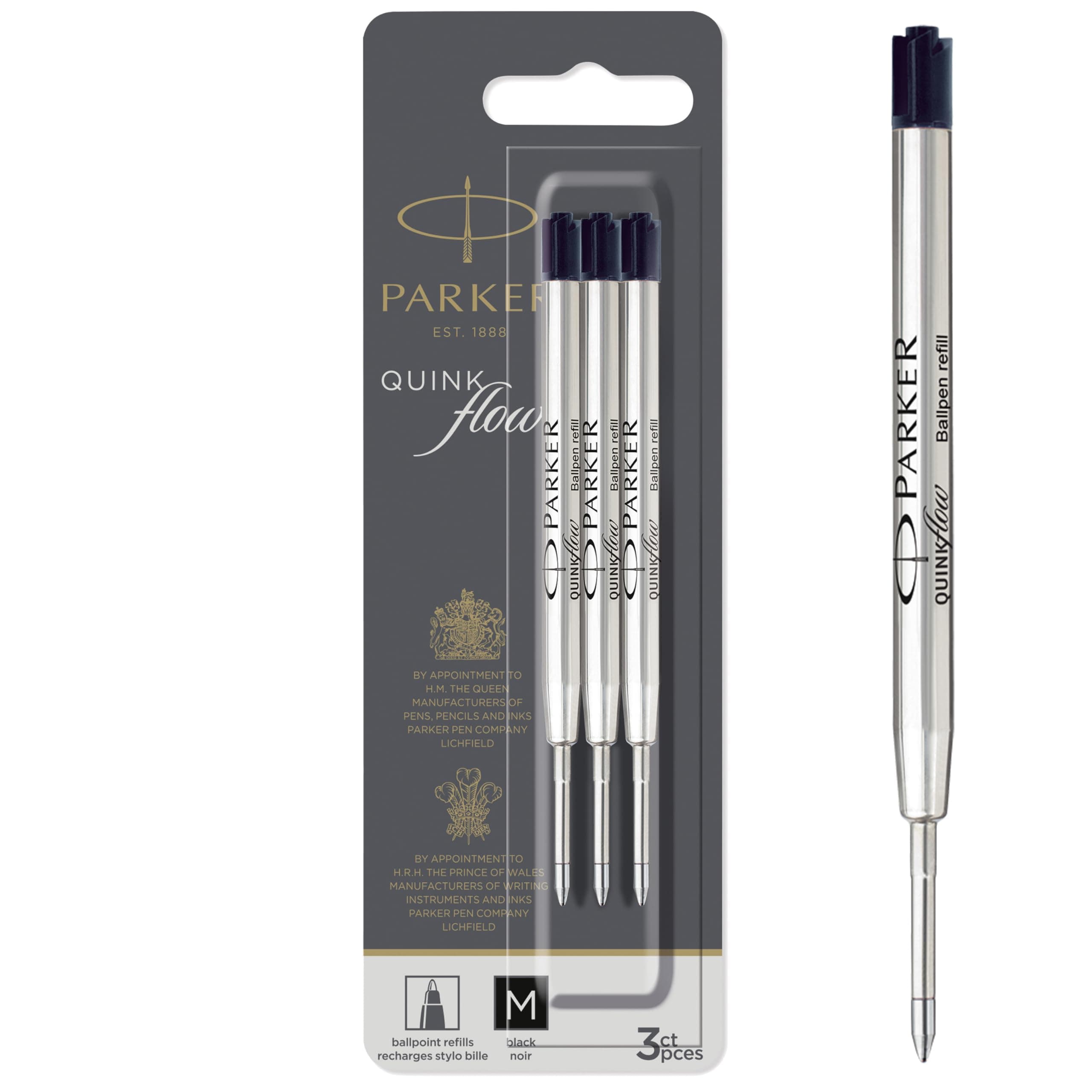 Parker QUINKflow ricariche inchiostro per penne a sfera | punta media | nero | 3 pezzi