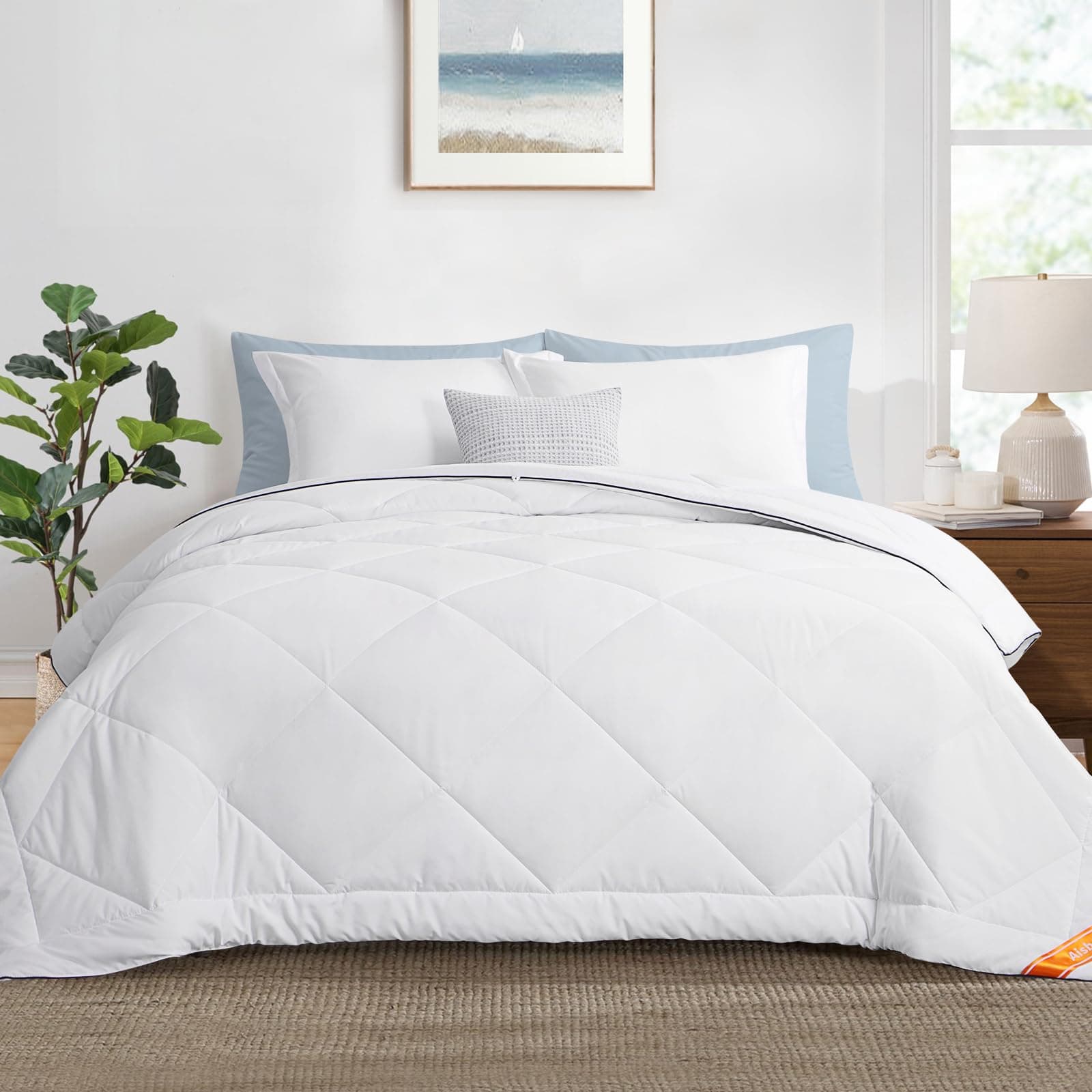 Aisbo Couette Été 220x240 Légère et Fine - Couette Ete 2 Personnes 150gsm Douce, Édredon Matelassée Ondulée avec 6 Boucles d'angle et Côté Cousues, Couverture Facile à l'Entretien