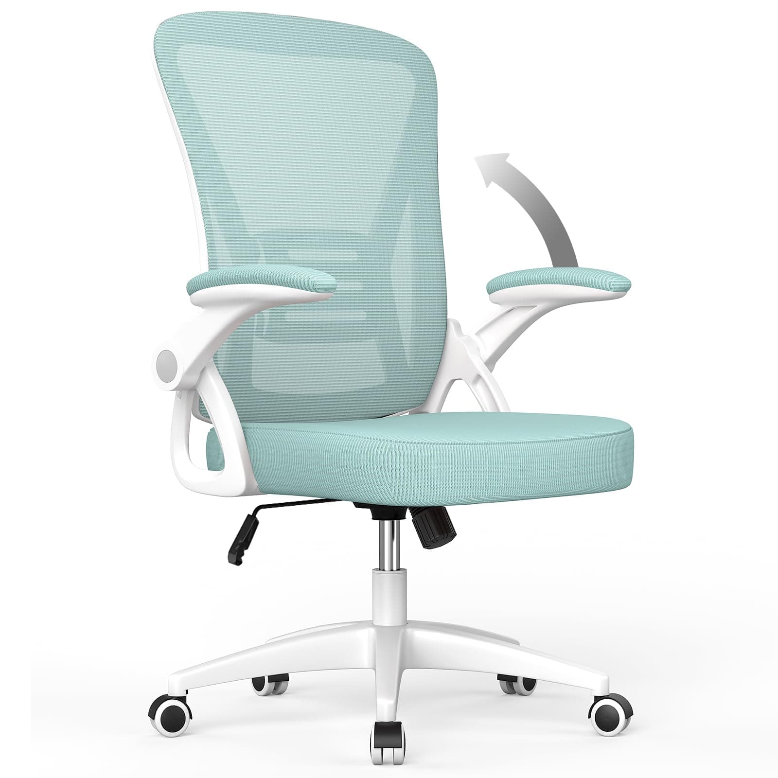 rattantree Silla de Oficina, Silla de Escritorio Ergonómica con Reposabrazos Plegables, Altura Ajustable, Soporte Lumbar, Silla Giratoria para Computadora con Cojín de Asiento Acolchado, Verde