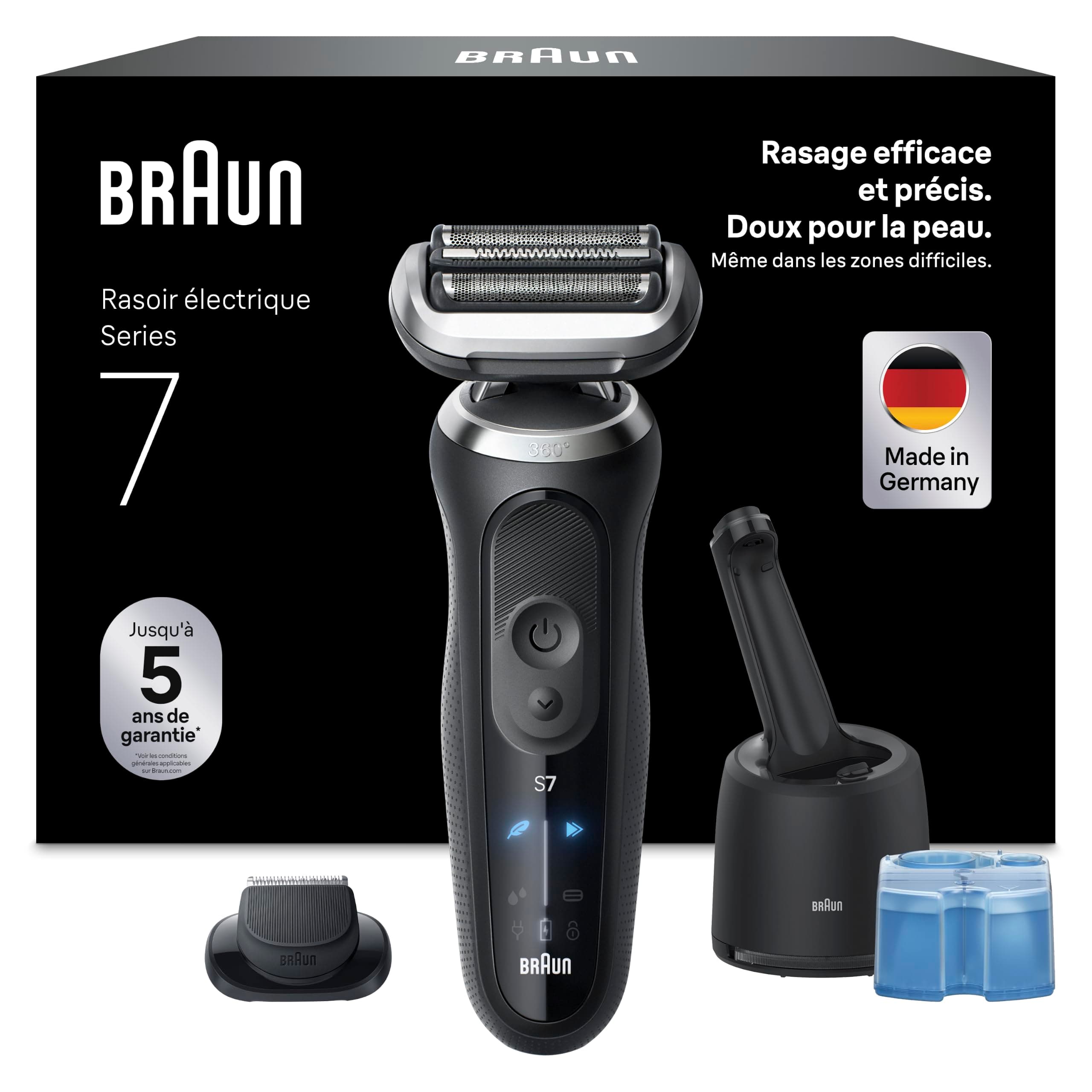 Braun Rasoir Electrique Homme Series 7 72-N7200cce, Etanche, Lames Flexibles Pour Bien Raser Le Visage et 3 Modes De Rasage, Accessoire Tondeuse A Barbe, Coffret Avec Une Station De Nettoyage