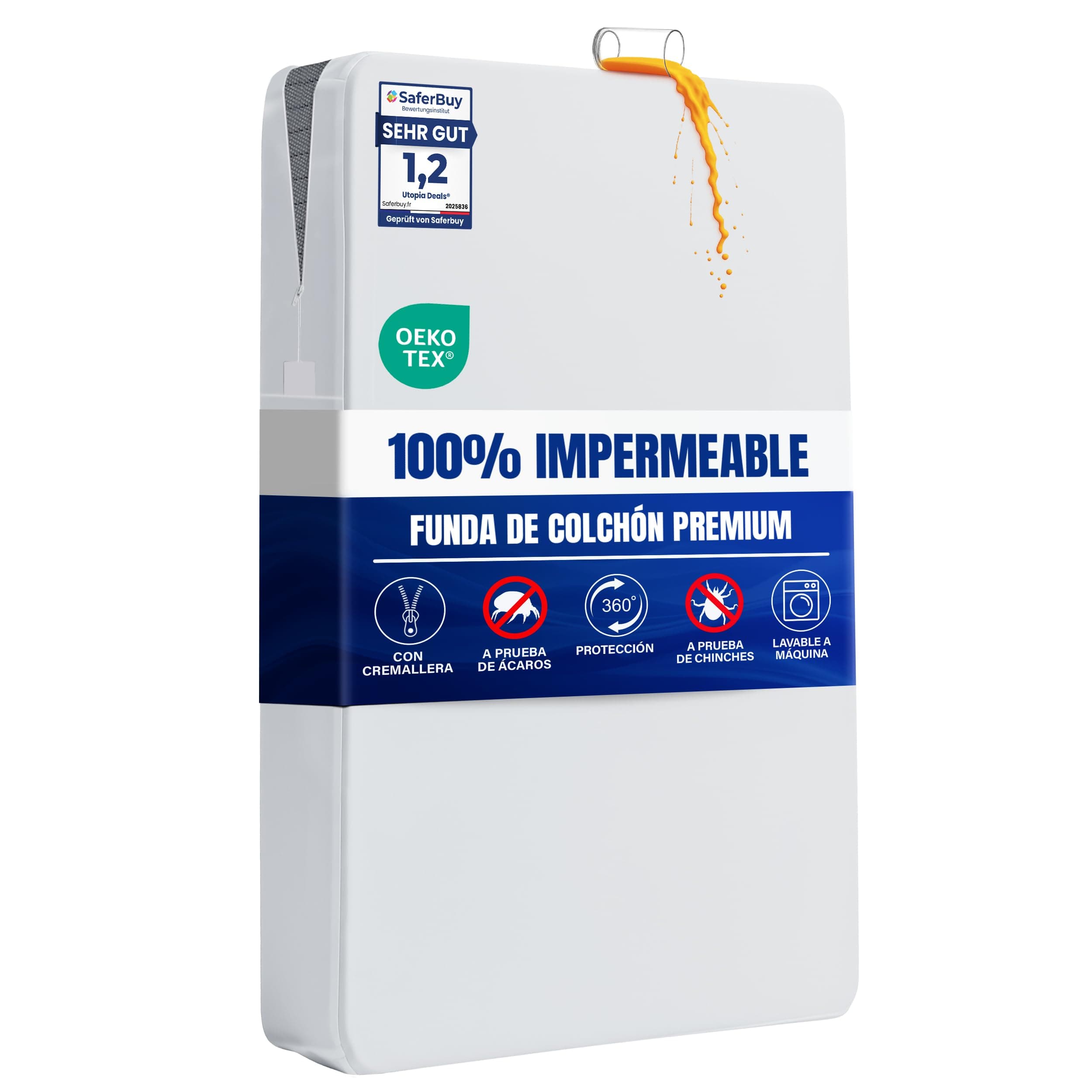 Utopia Bedding Funda de Colchón 120 x 190 x 30 cm Impermeable con Cremallera, Certificado Oeko-Tex, Cubre Colchon