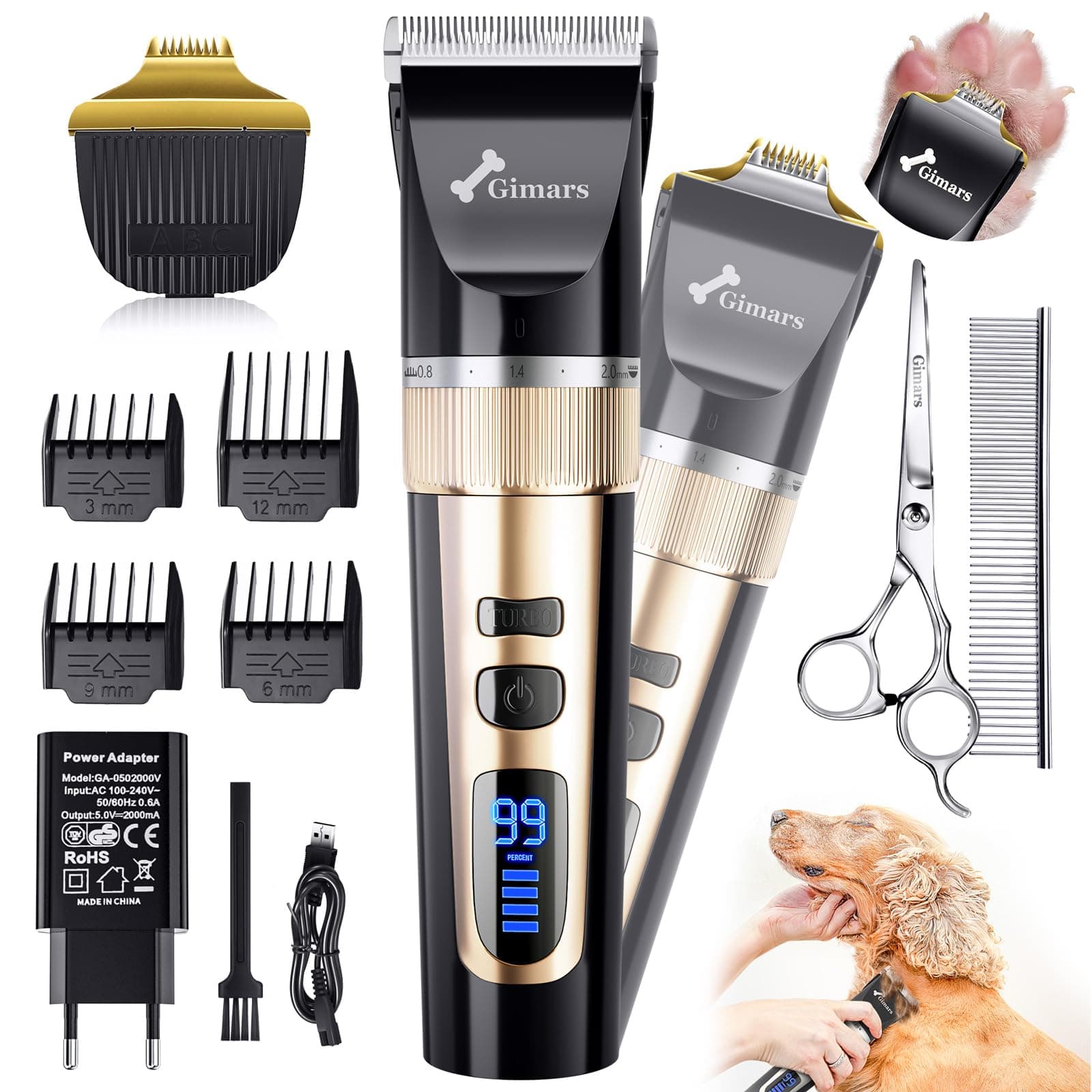 Gimars 4 en 1 Maquina Cortar Pelo Perros con Trimmer, Cortapelos Perros Silencioso 7000 RPM, Maquina de Cortar Pelo Perro Recargable por USB, Inalámbrica para Gatos y Perros con Pelaje Denso