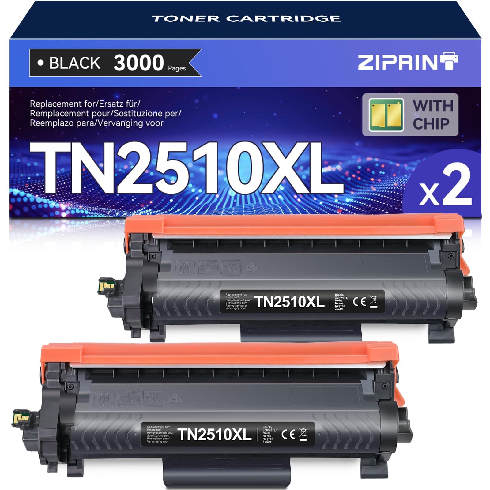 ZIPRINT TN2510 TN2510XL TN-2510 XL Compatible for Brother HL-L2400DWE Toner HL-L2445DW DCP-L2627DWE DCP-L2620DW DCP-L2660DW MFC-L2800DW MFC-L2860DW MFC-L2827DW MFC-L2827DWXL MFC-L283 5DW (2 Black)