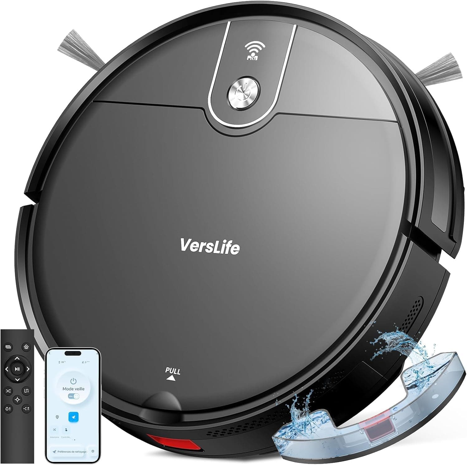 VersLife L6 Robot Aspirateur Laveur, 2 en 1 Aspirateur Robot Laveur, 4000Pa, 120 Min d'Autonomie, Alexa/WiFi/APP/Télécommande, Ricarica Automatica, pour Sols Durs, Tapis et Poils d'animaux
