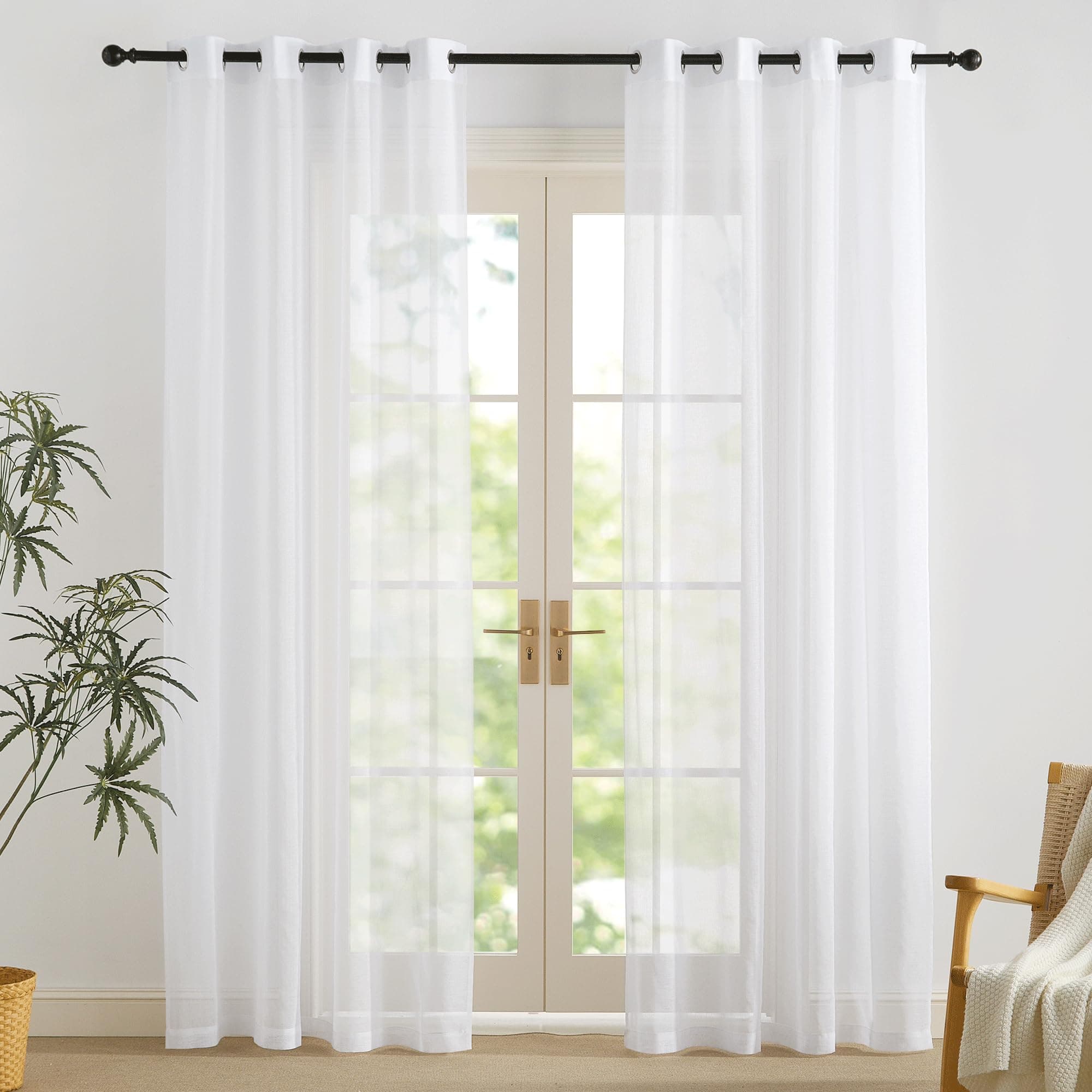 PONY DANCE Rideau Voilage Blanc - Rideaux Salon L140 cm x H210cm Draperies Souple pour Décoration Maison Chambre Porte Fenêtre & Hôtel avec Oeillets, 2 Pièces