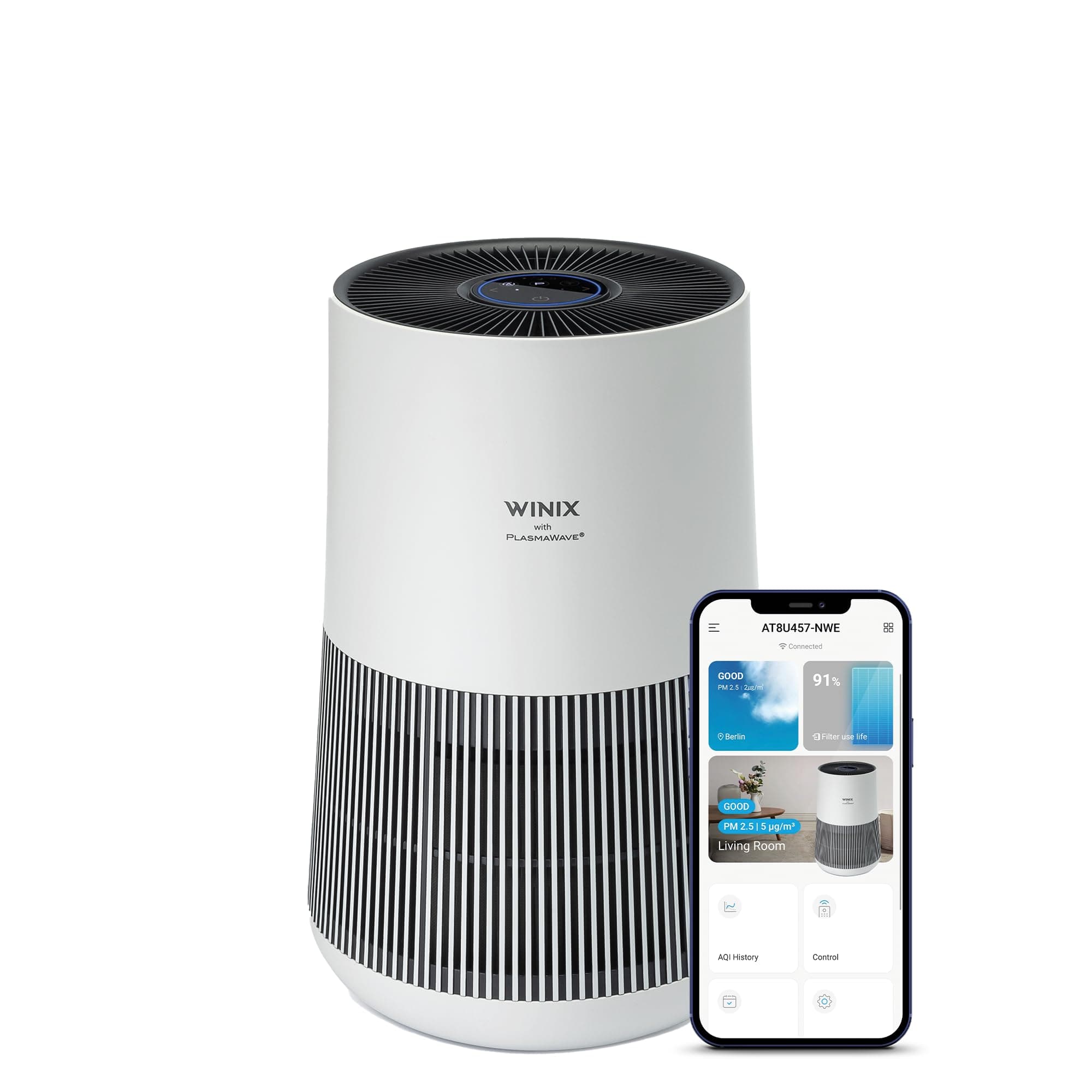 WINIX T500 Purificateur d'Air WiFi Alexa 50m² CADR 250m³/h Filtre HEPA | Connecté App Contrôle, Filtre HEPA 99,97%, Élimine Allergies Pollen PM2.5 Fumée, Capteur Qualité Air, Chambre Bureau