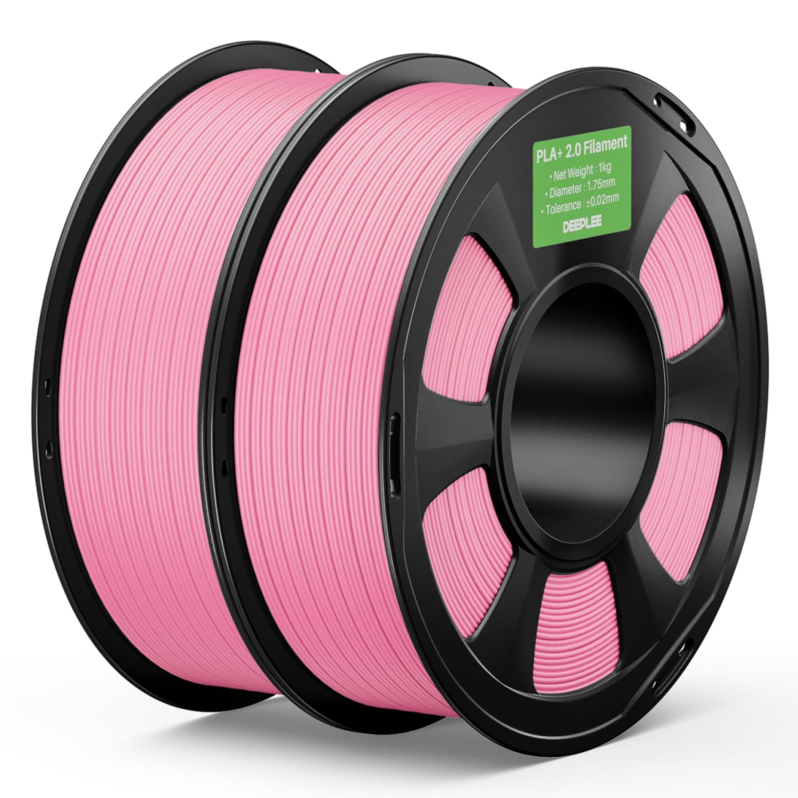 DEEPLEE PLA+ 2.0 1.75 mm, Kit 2 Bobinas Rosa (2 kg). Resistencia al Impacto y Baja Deformación. Excelente Adhesión entre Capas. Enrollado Perfecto Sin Atascos. Compatible con Impresoras FDM.