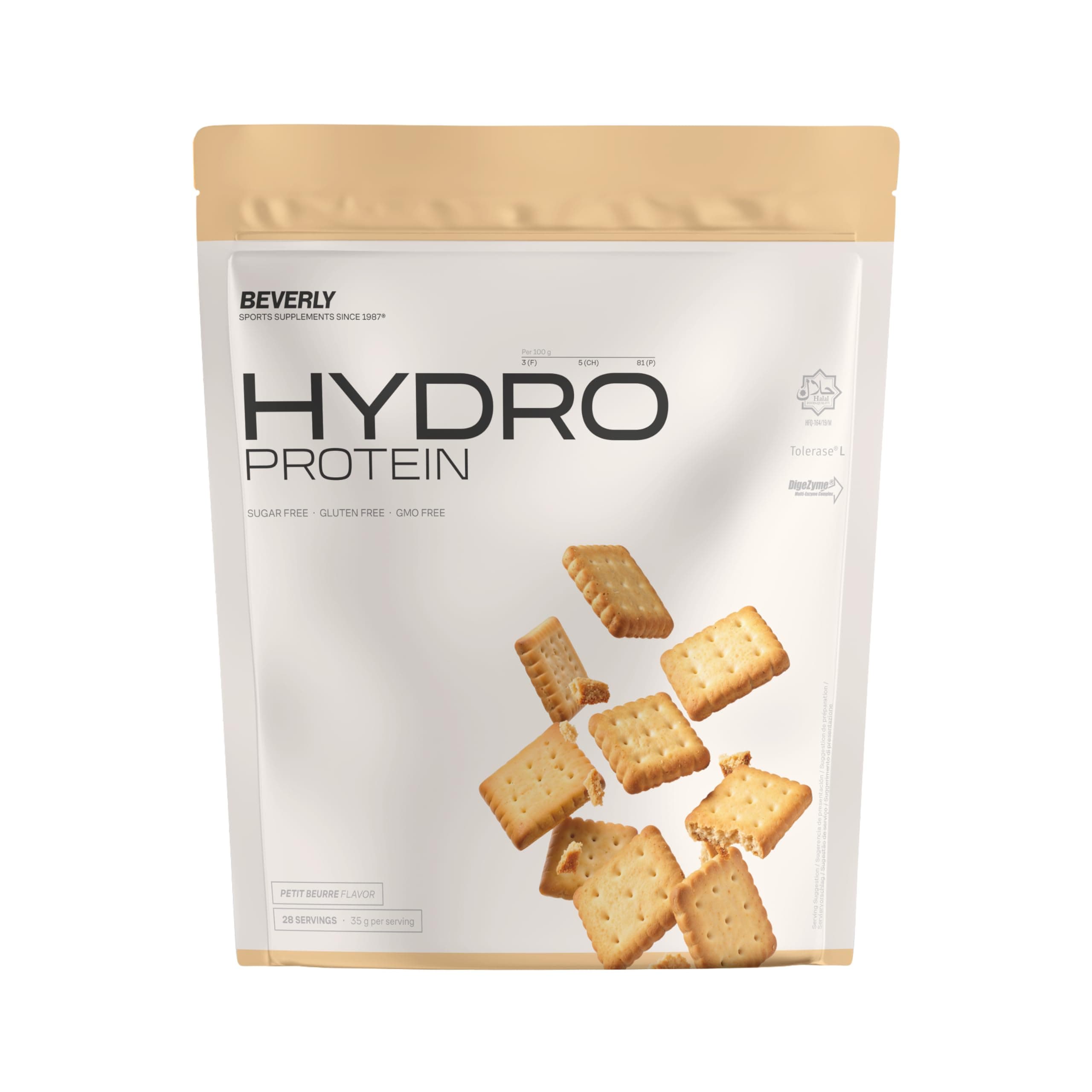 Beverly HYDRO PROTEIN – Proteína Hidrolizada de Suero con DigeZyme® y Tolerase® | 29 g Proteína por Ración | 1 kg (28 Servicios) | Alta Digestibilidad (Petit beurre)